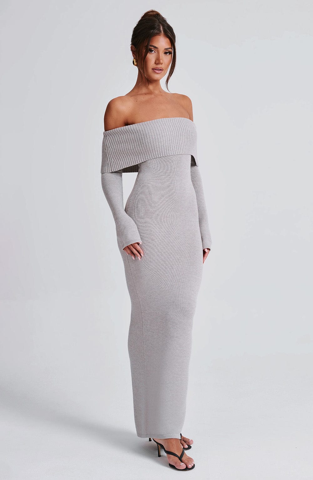 Daliaia Knit Maxi Dress in Light Grey Marl by Clandour, product photo 9