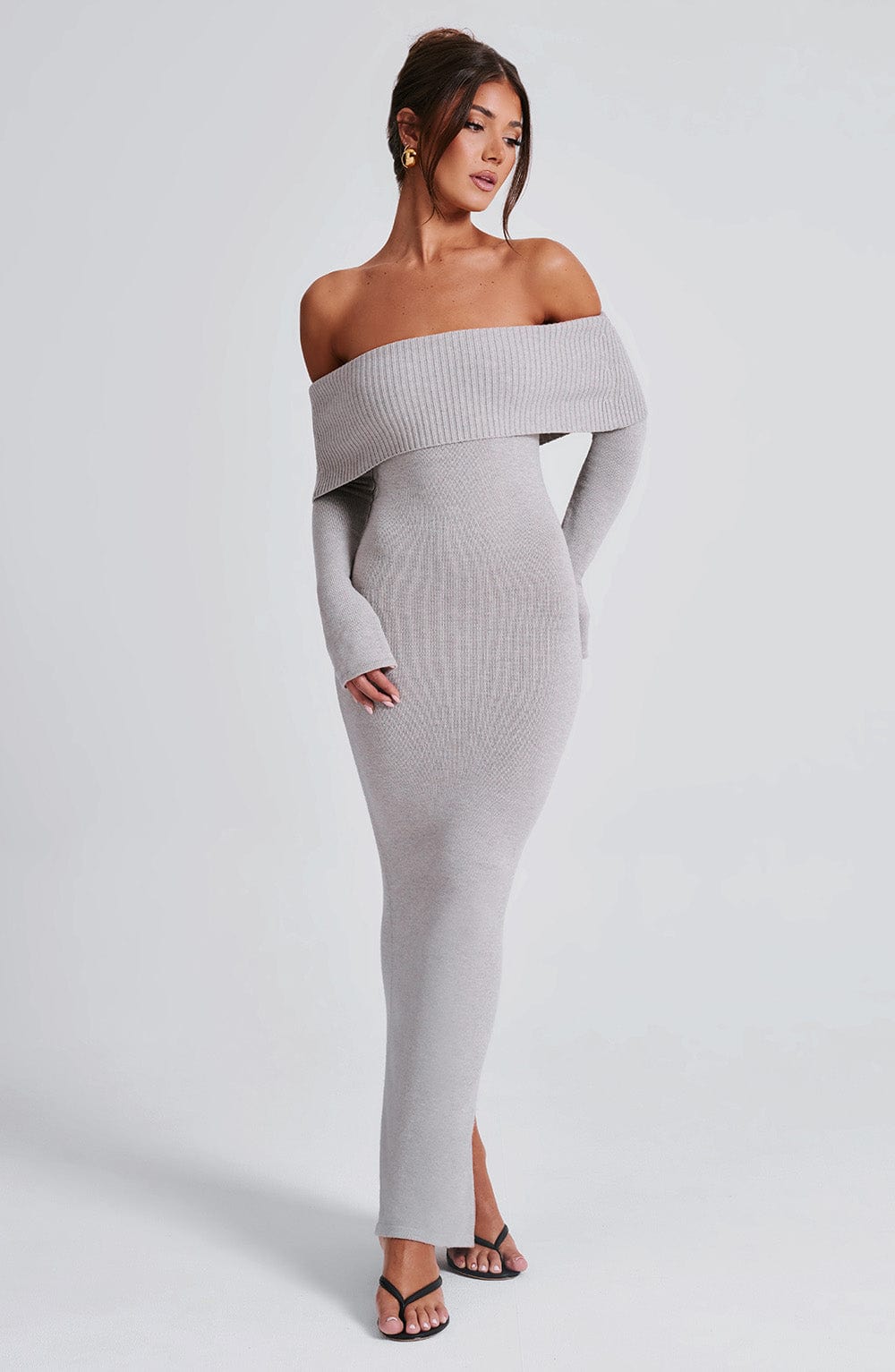 Daliaia Knit Maxi Dress in Light Grey Marl by Clandour, product photo 11