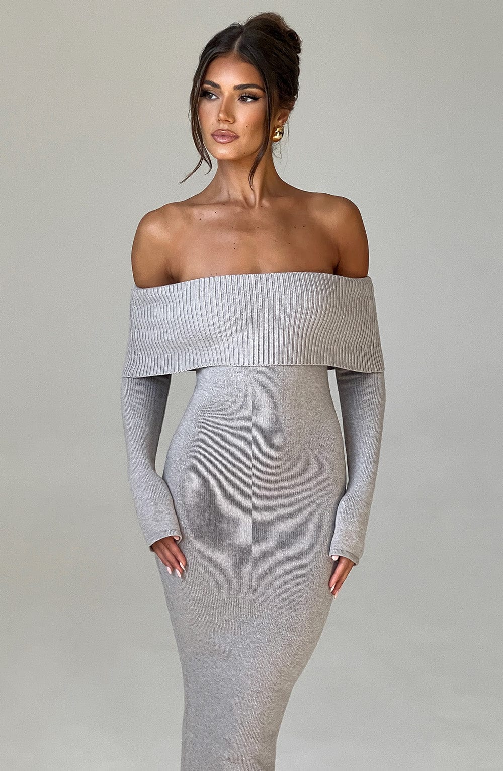 Daliaia Knit Maxi Dress in Light Grey Marl by Clandour, product photo 12