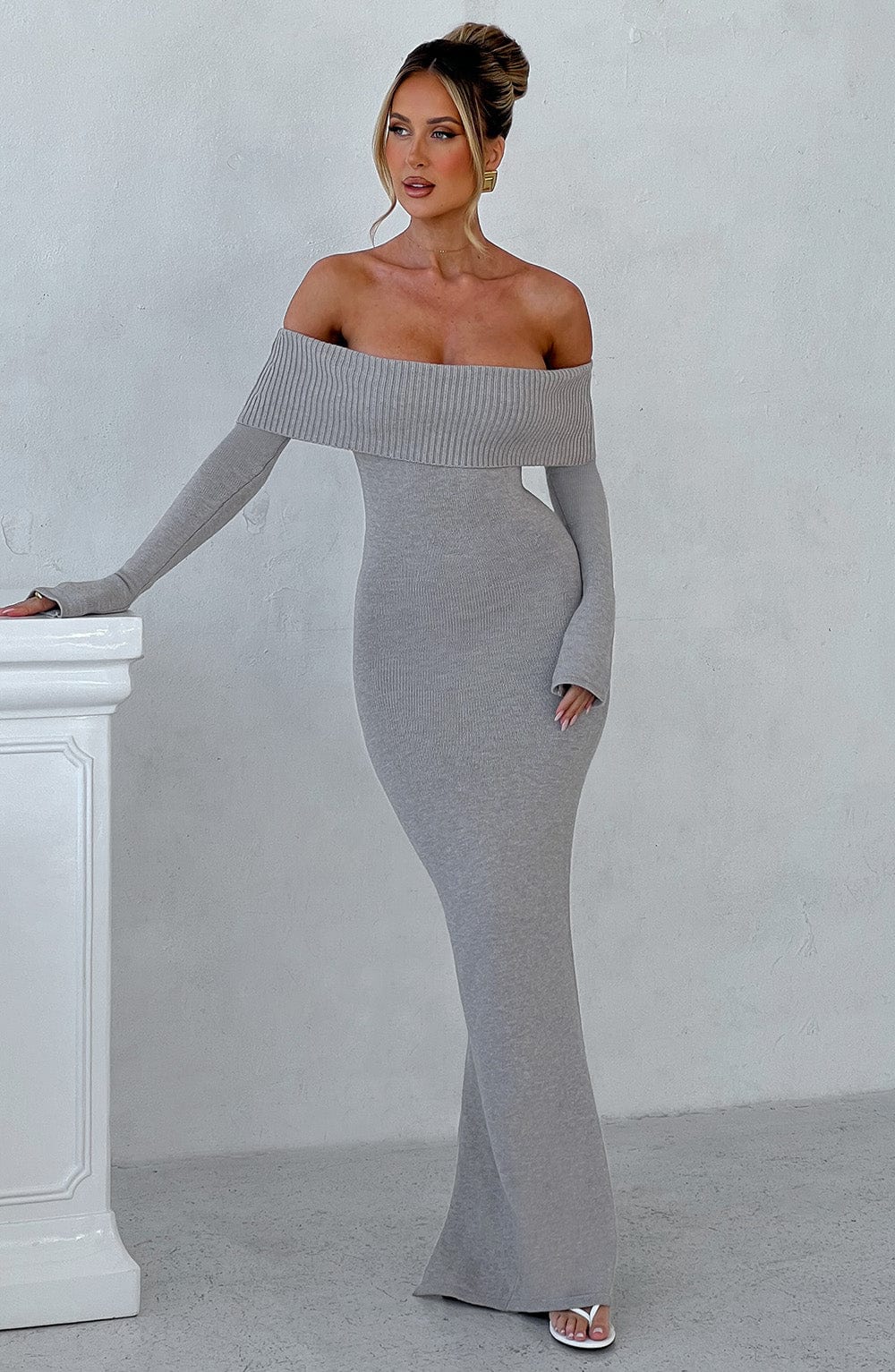 Daliaia Knit Maxi Dress in Light Grey Marl by Clandour, product photo 13