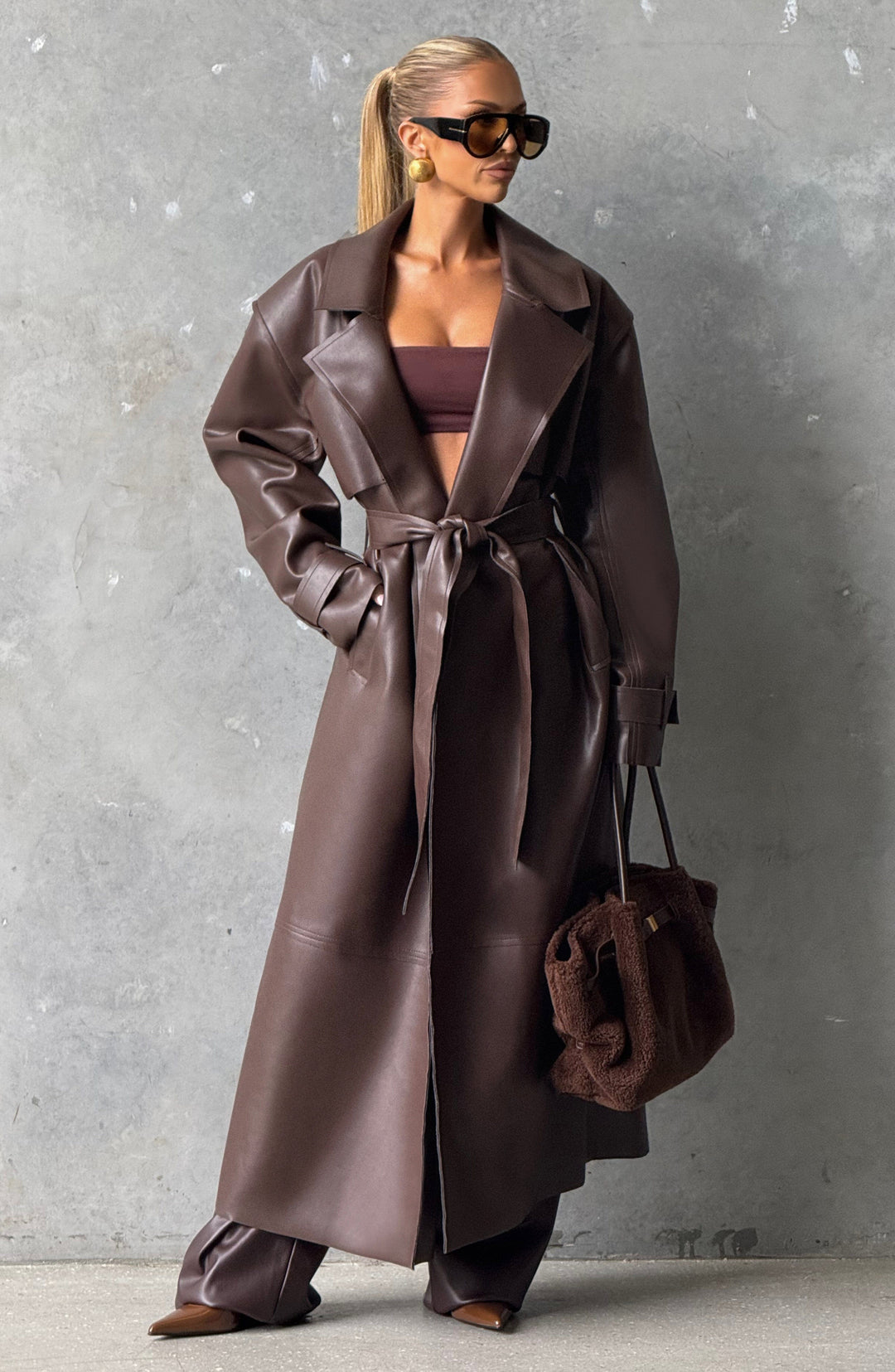 Dalianna Trench Coat in Plum Brown by Clandour, product photo 1