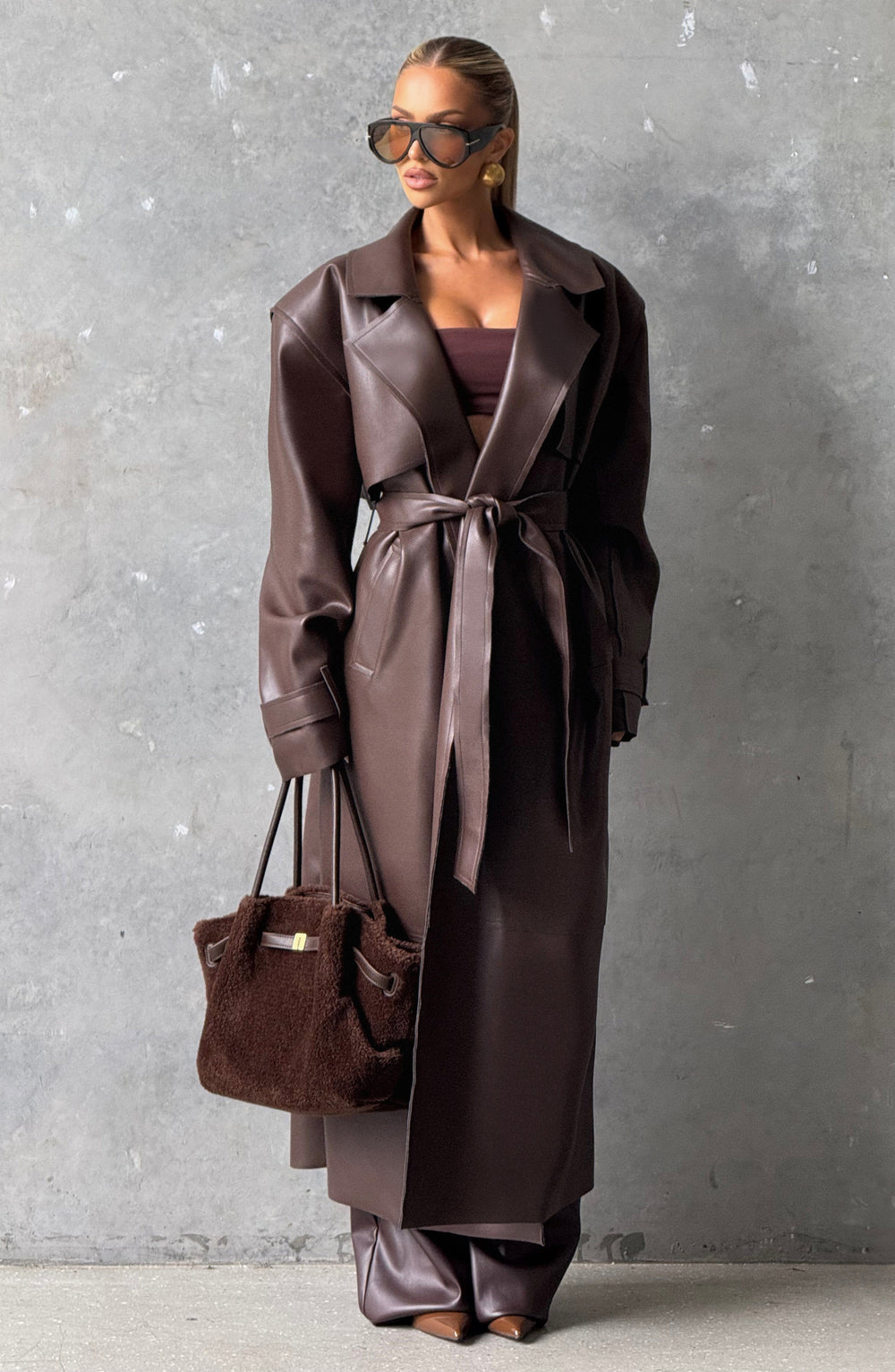 Dalianna Trench Coat in Plum Brown by Clandour, product photo 2