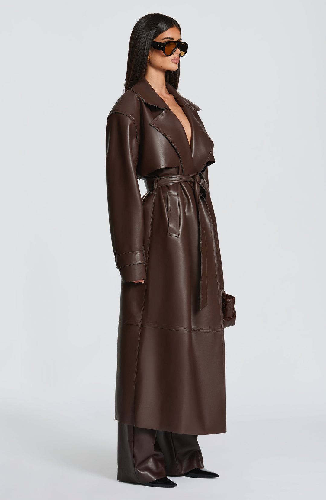 Dalianna Trench Coat in Plum Brown by Clandour, product photo 3