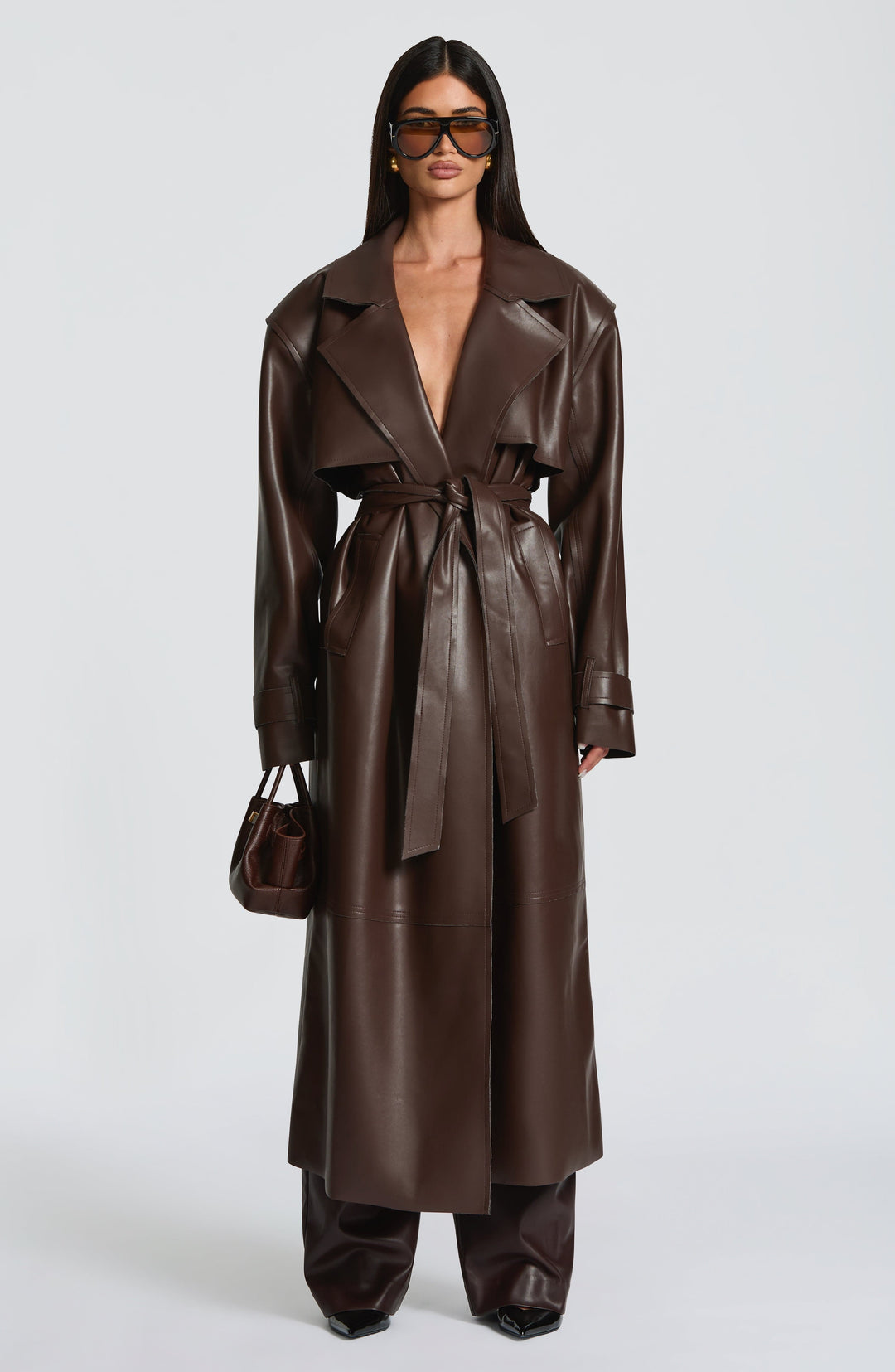 Dalianna Trench Coat in Plum Brown by Clandour, product photo 5