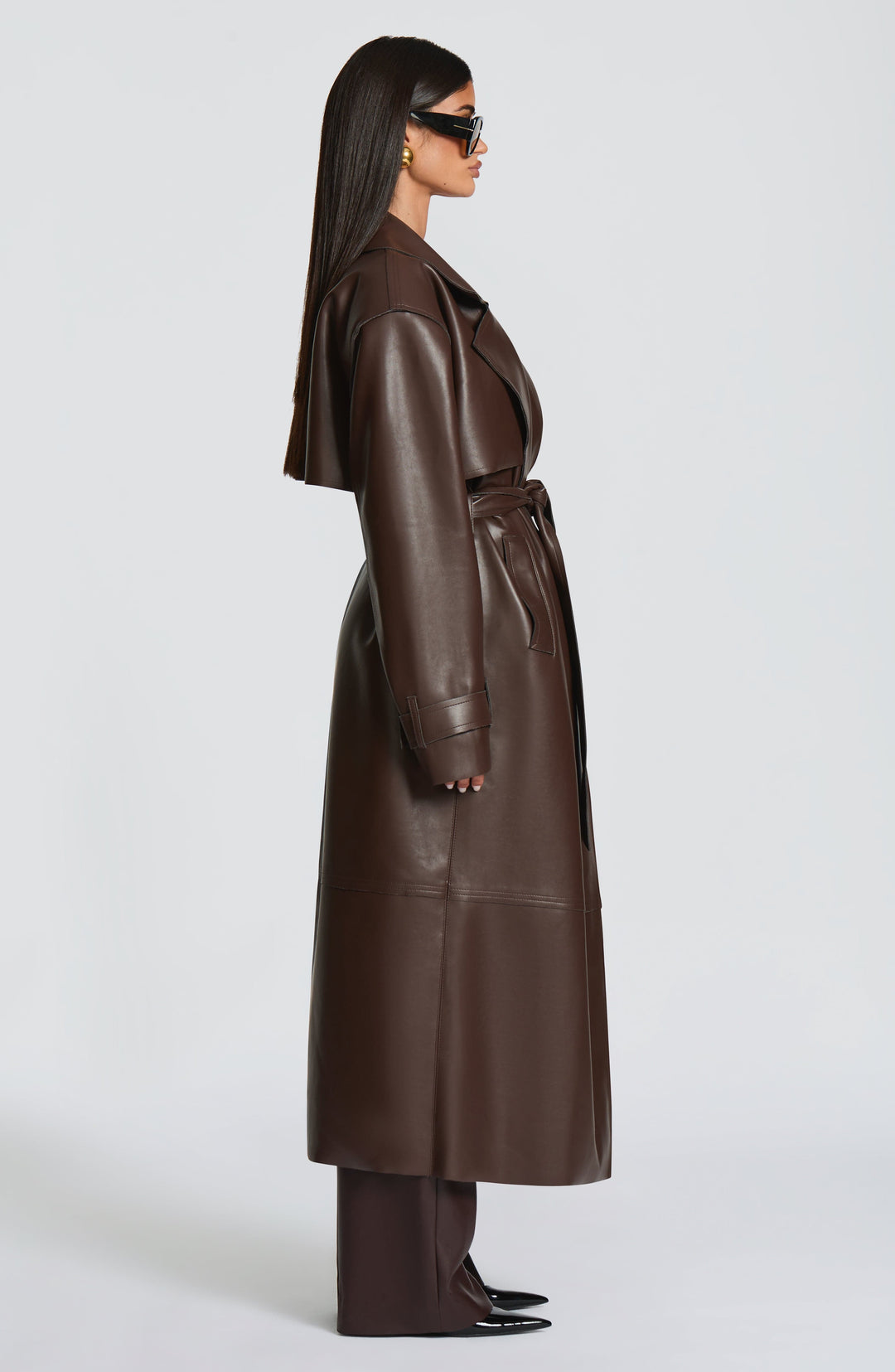 Dalianna Trench Coat in Plum Brown by Clandour, product photo 6