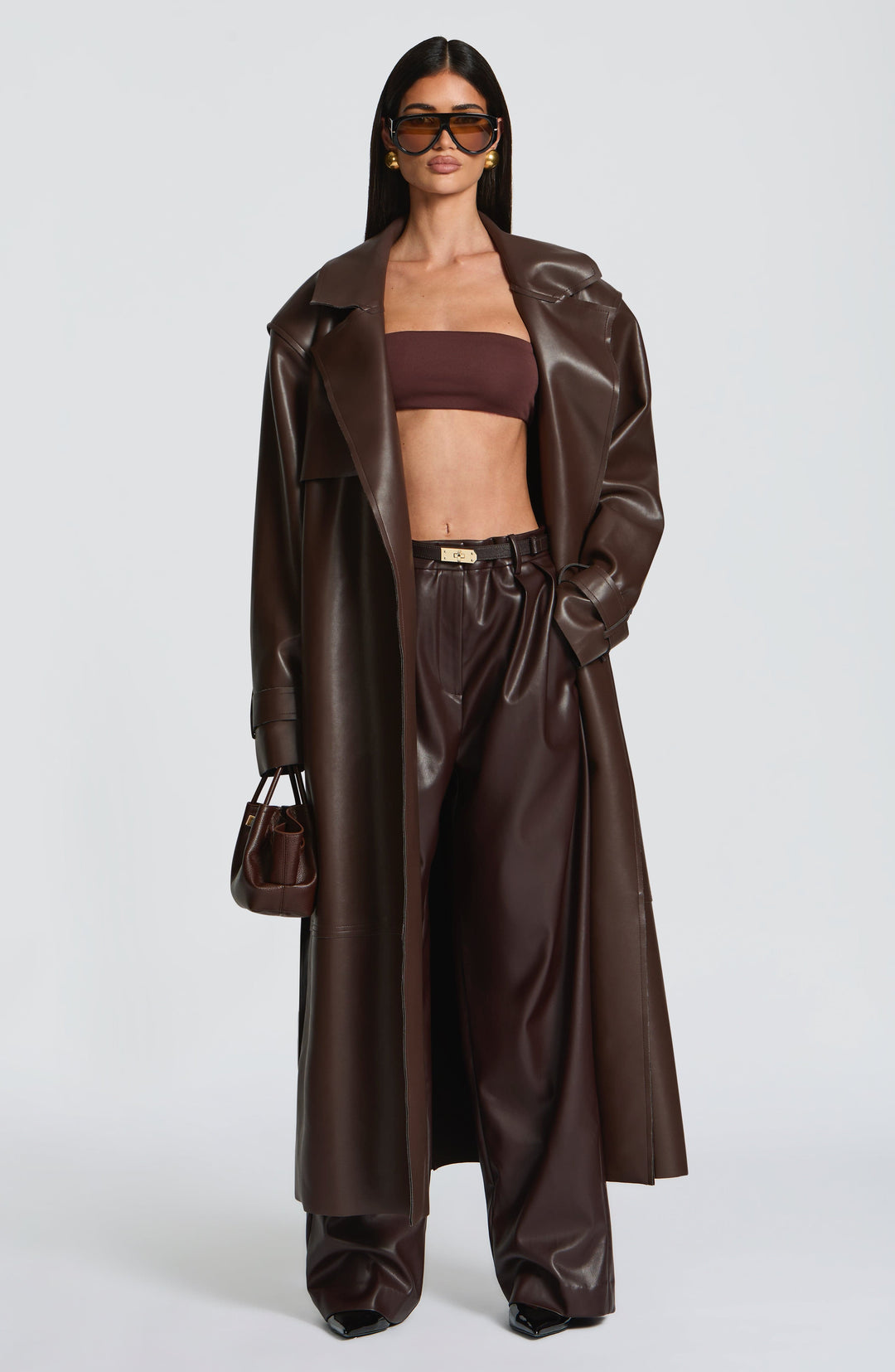 Dalianna Trench Coat in Plum Brown by Clandour, product photo 7