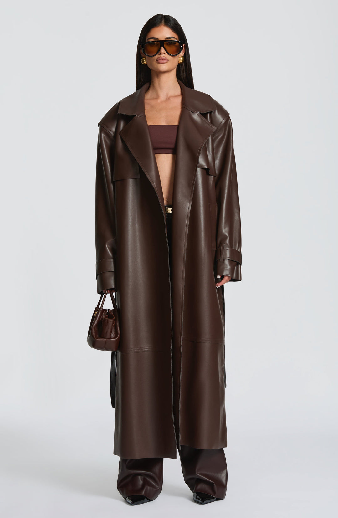 Dalianna Trench Coat in Plum Brown by Clandour, product photo 8
