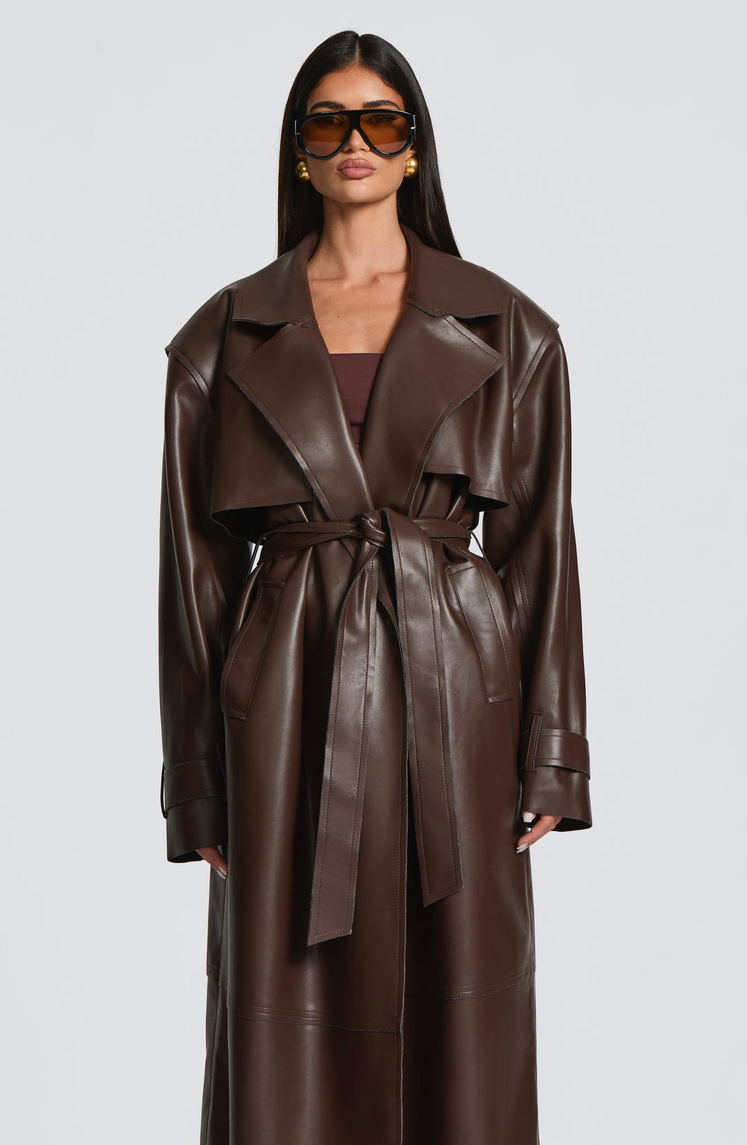 Dalianna Trench Coat in Plum Brown by Clandour, product photo 9