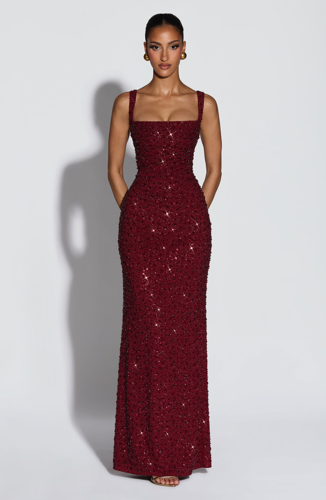 Daliayne Maxi Dress in Burgundy Sparkle by Clandour, product photo 1