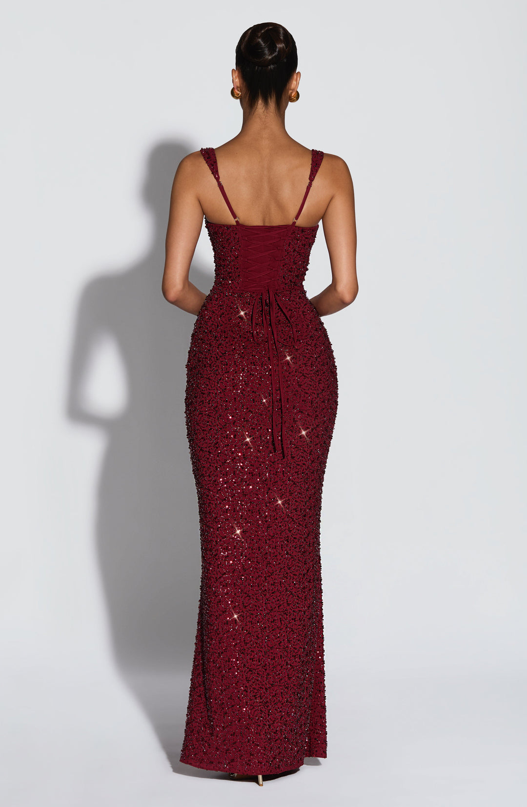 Daliayne Maxi Dress in Burgundy Sparkle by Clandour, product photo 2