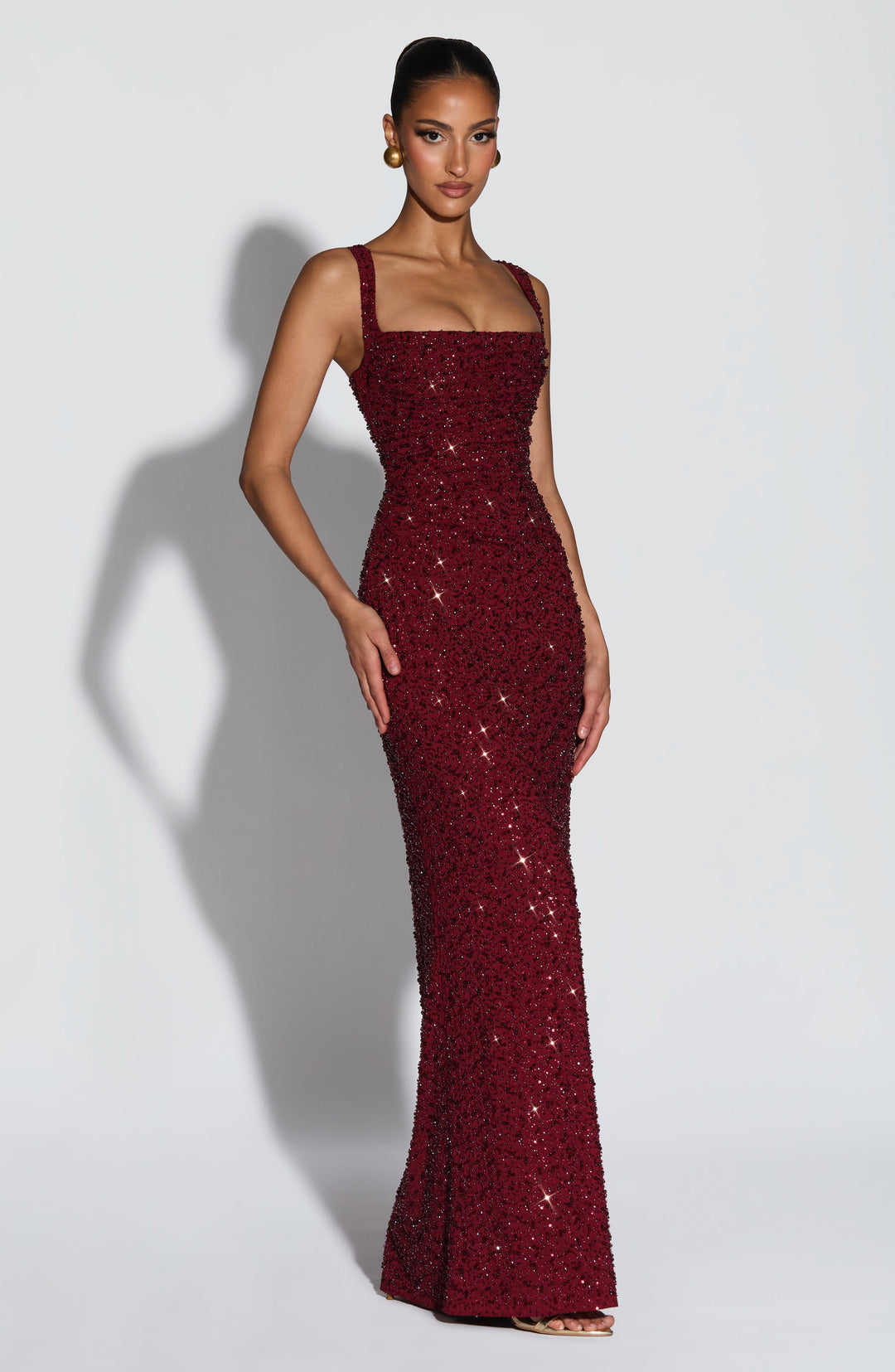 Daliayne Maxi Dress in Burgundy Sparkle by Clandour, product photo 3