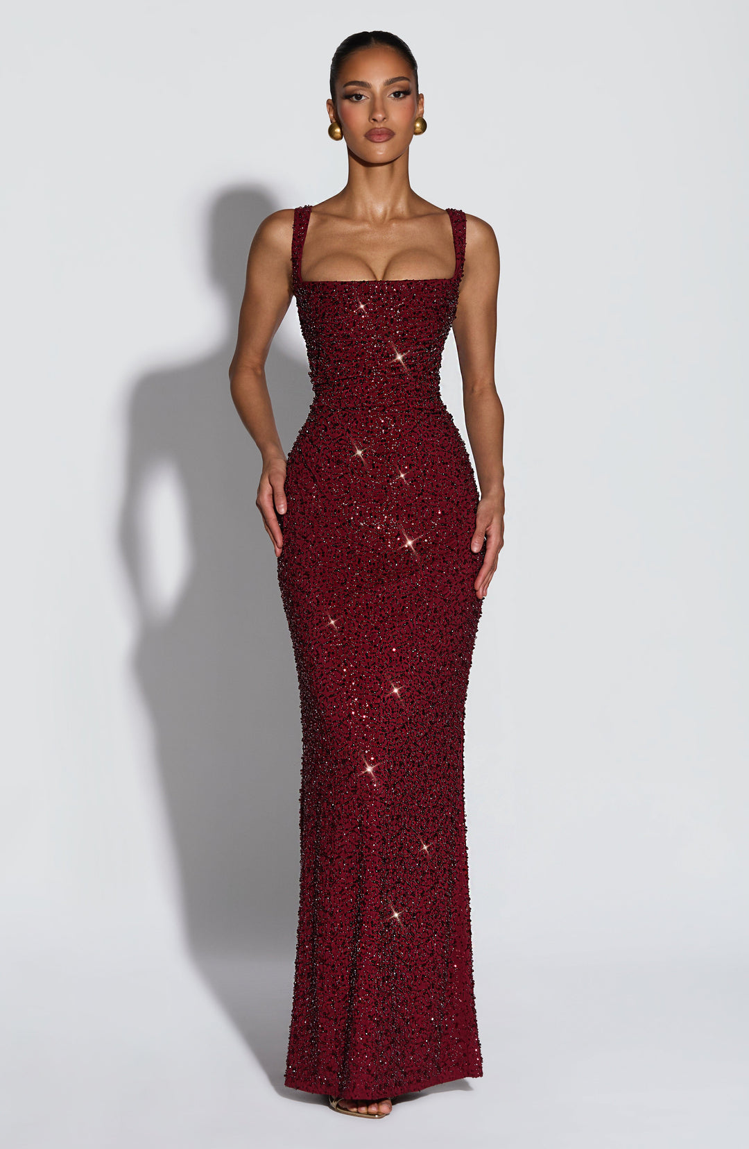 Daliayne Maxi Dress in Burgundy Sparkle by Clandour, product photo 4