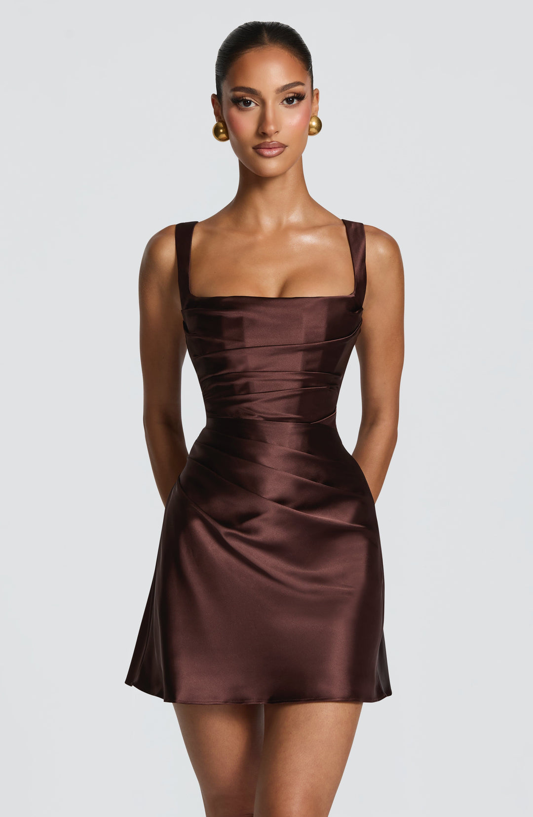 Daliayne Mini Dress in Plum Brown by Clandour, product photo 1