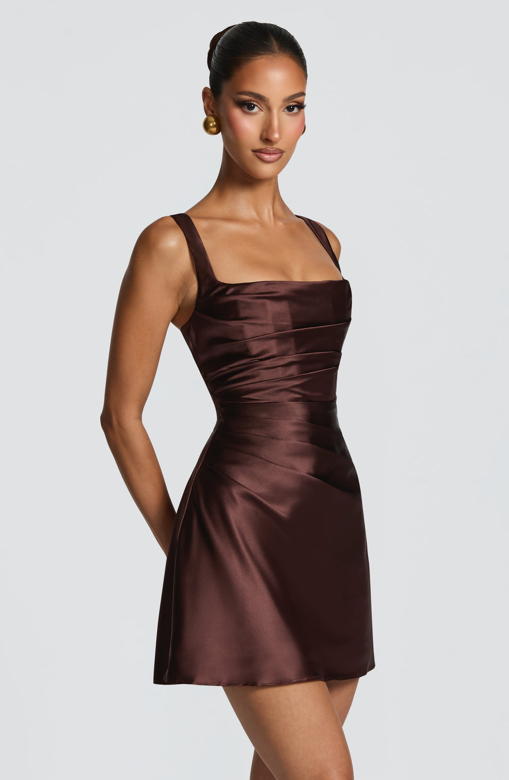 Daliayne Mini Dress in Plum Brown by Clandour, product photo 2