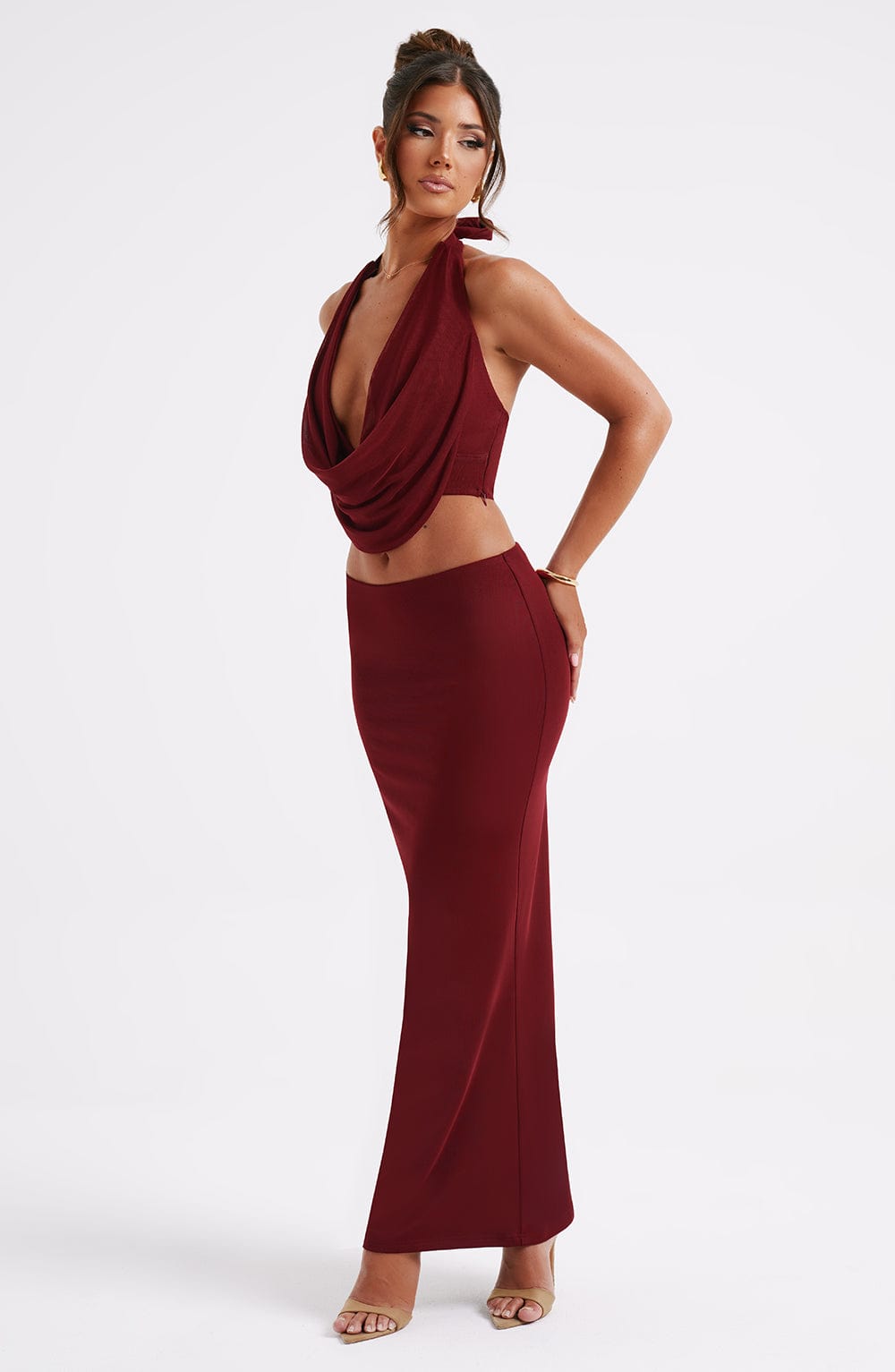 Elenanna Maxi Skirt in Burgundy by Clandour, product photo 1