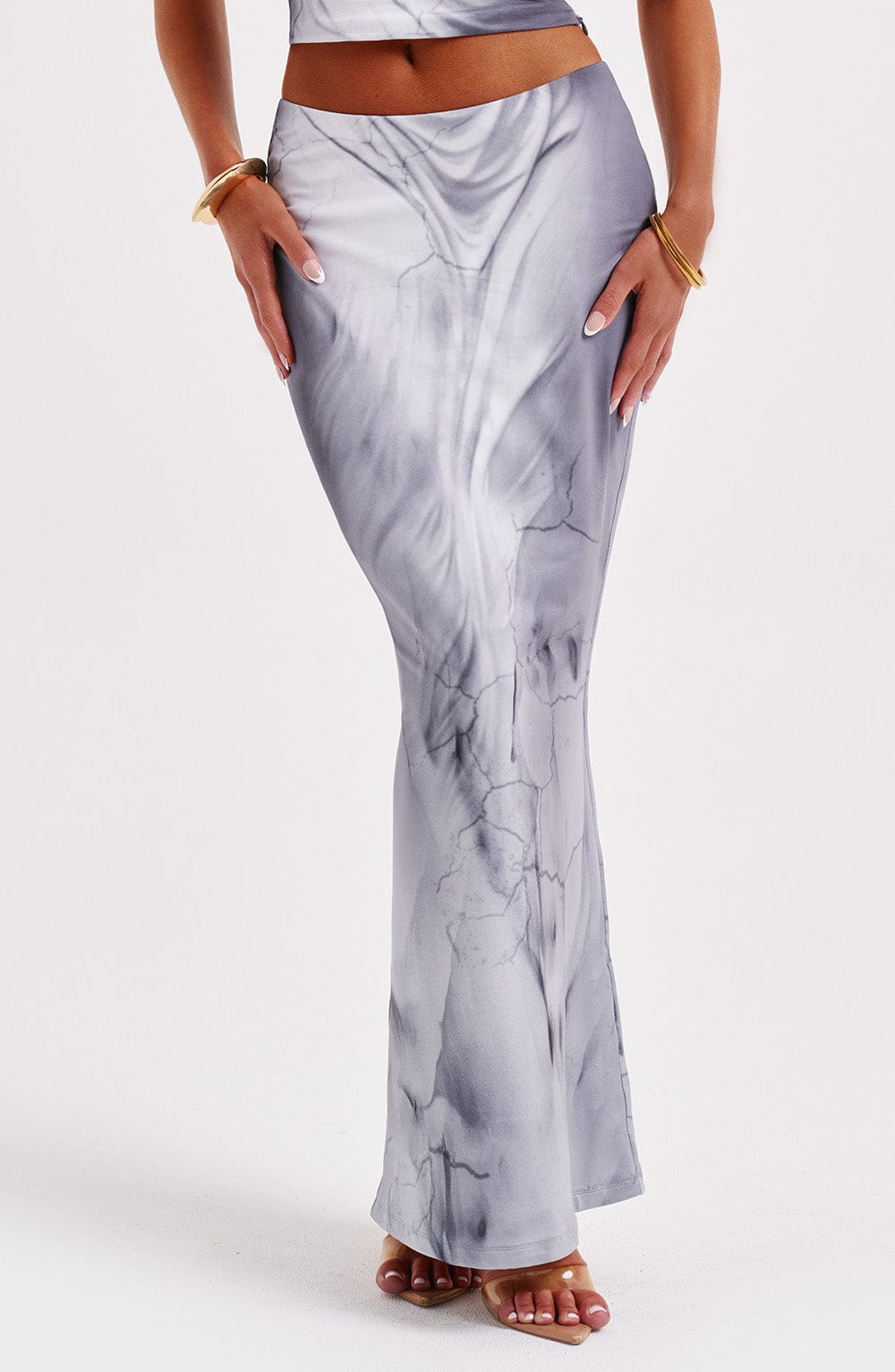 Elenette Maxi Skirt in Grey Body Print by Clandour, product photo 1