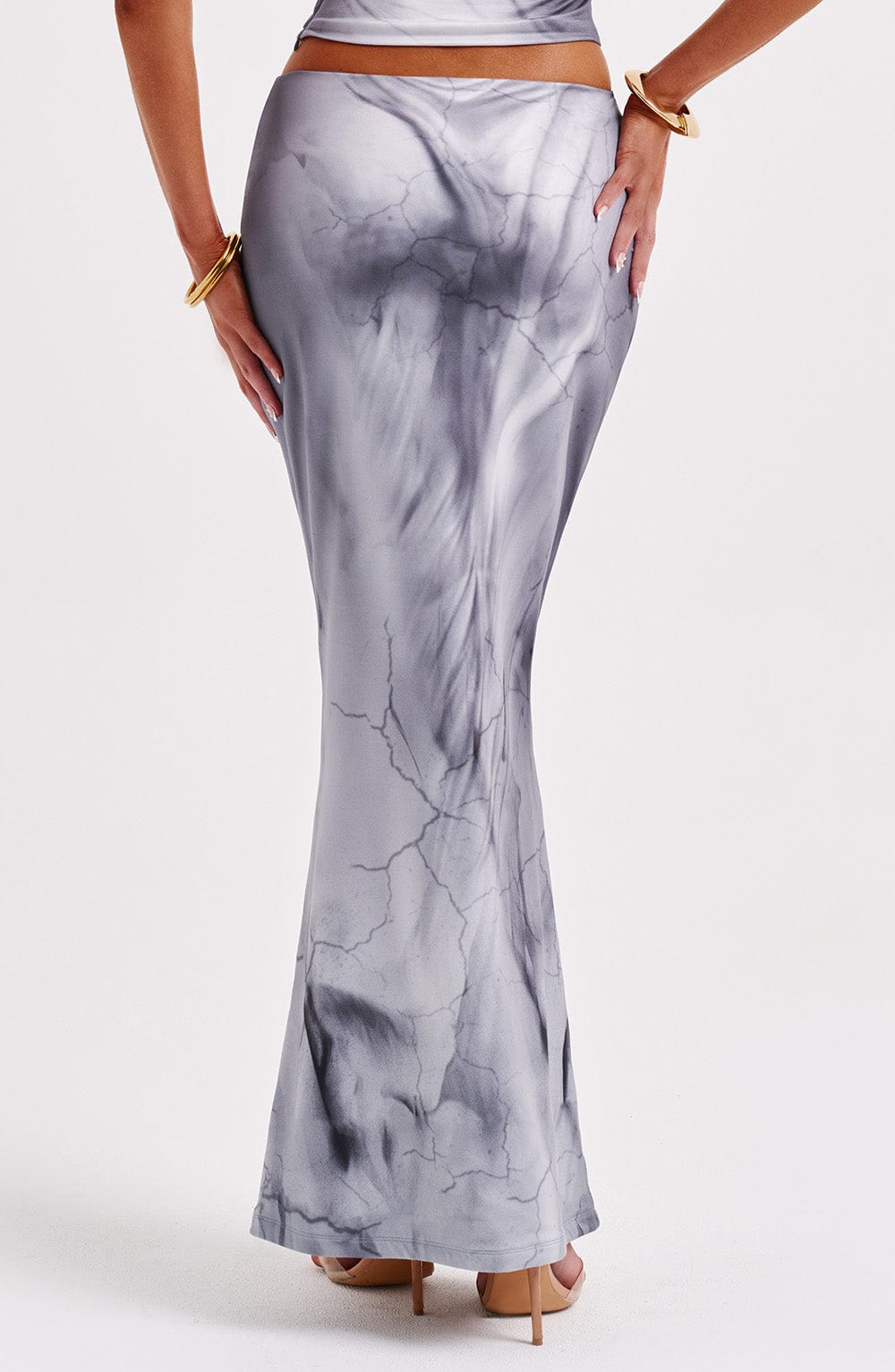 Elenette Maxi Skirt in Grey Body Print by Clandour, product photo 2