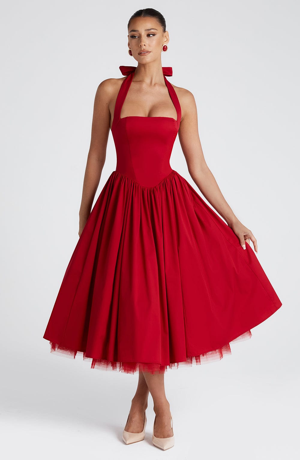 Elenlise Midi Dress in Red by Clandour, product photo 1