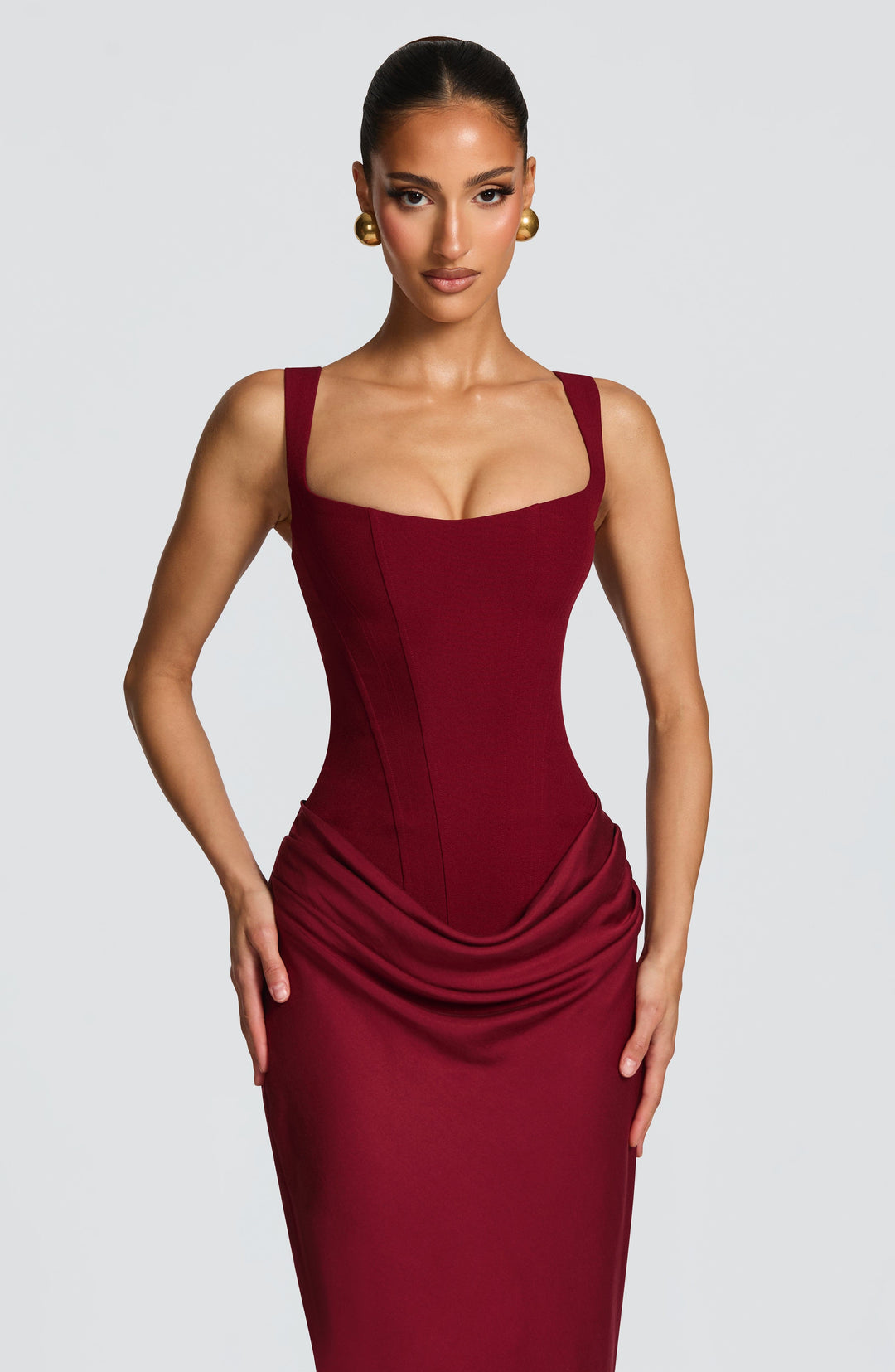 Elenmira Maxi Dress in Burgundy by Clandour, product photo 6