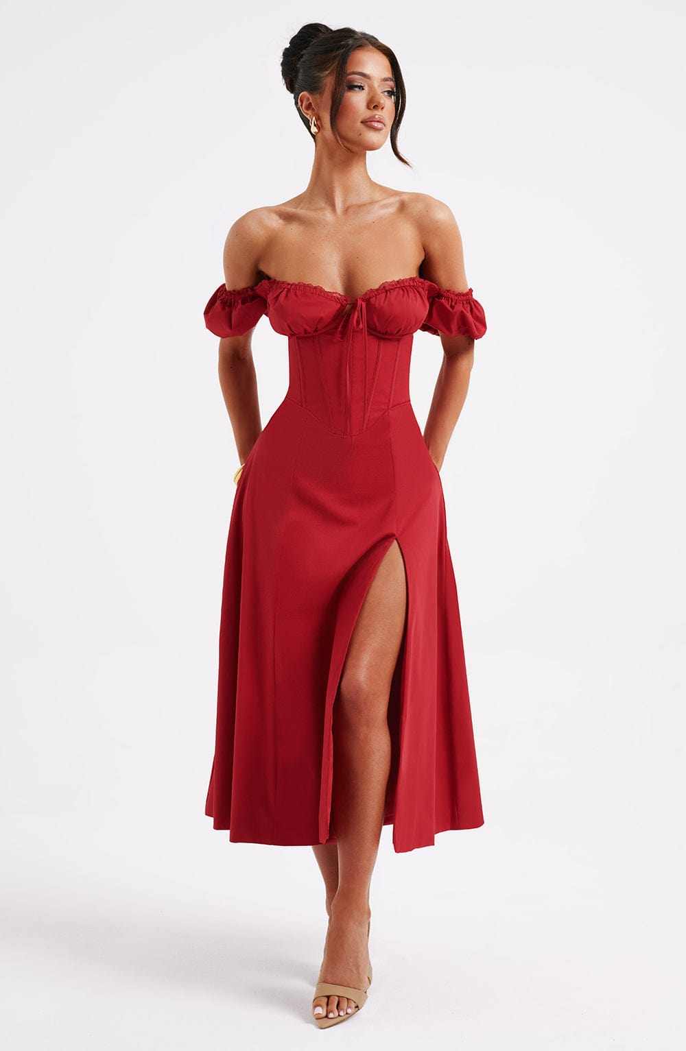 Elenvieve Midi Dress in Red by Clandour, product photo 1