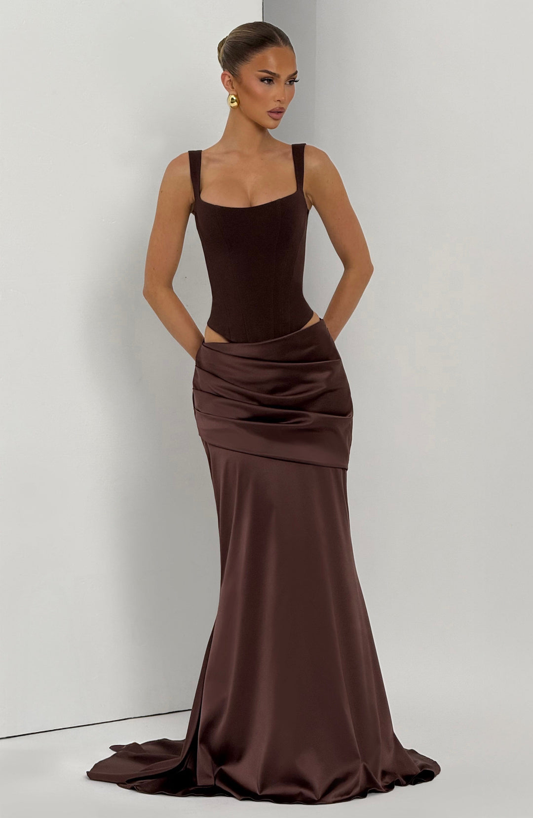 Elenyne Maxi Skirt in Plum Brown by Clandour, product photo 10