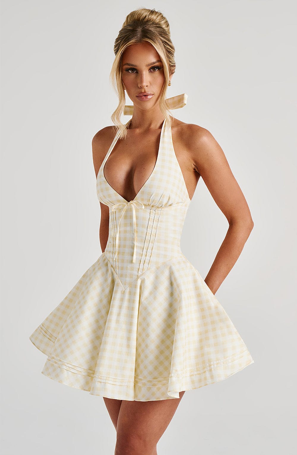 Fioralina Mini Dress in Lemon Gingham by Clandour, product photo 5