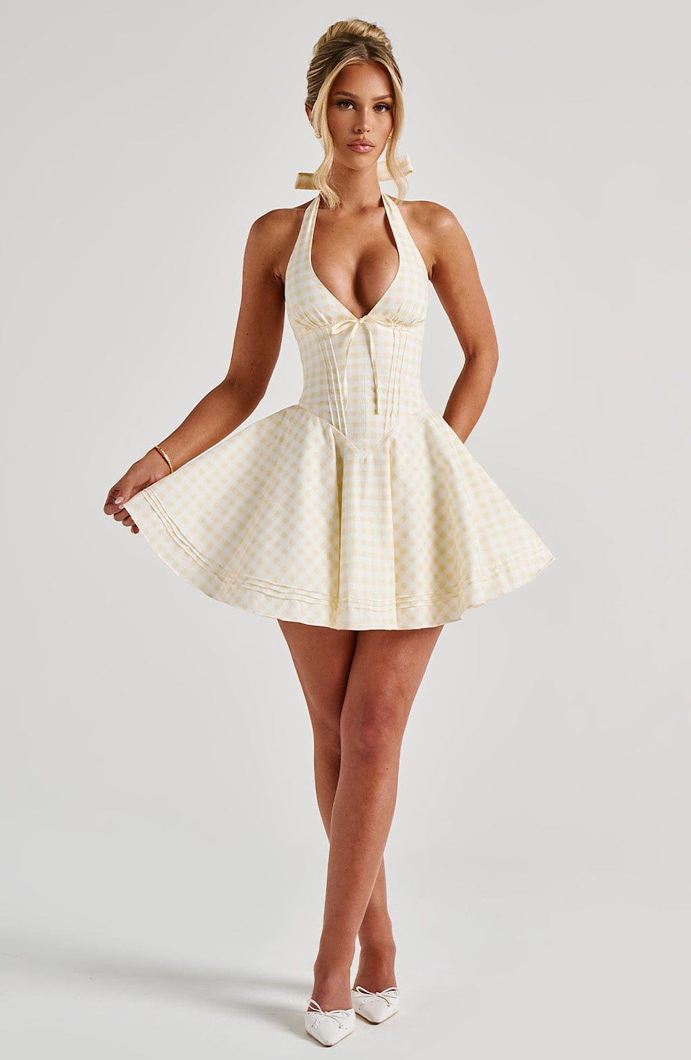 Fioralina Mini Dress in Lemon Gingham by Clandour, product photo 6