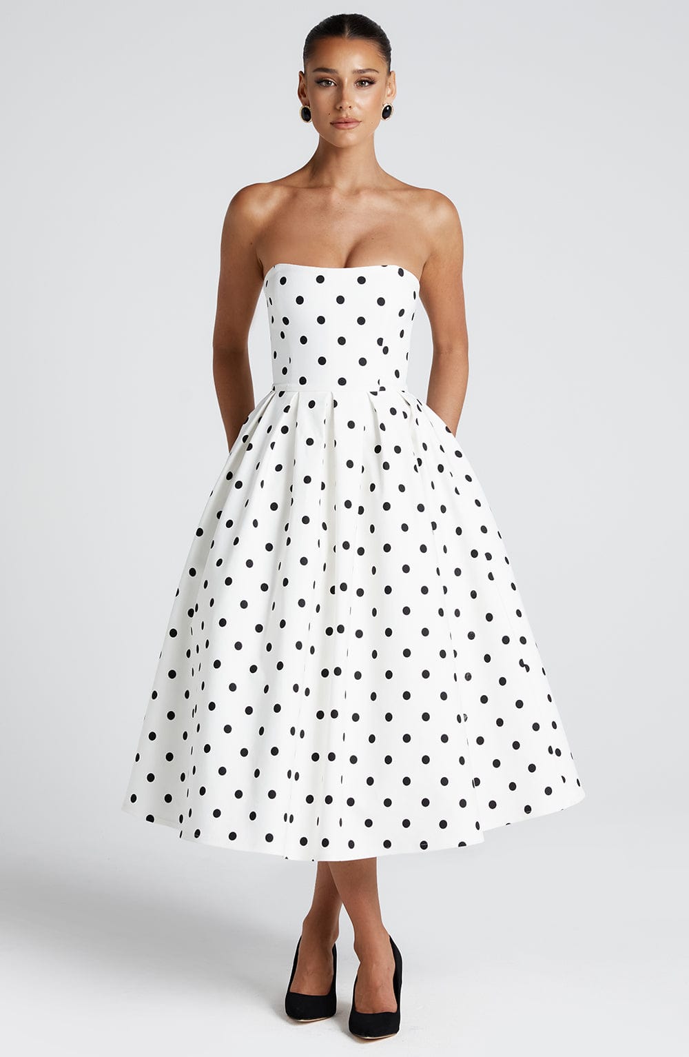 Fioralise Midi Dress in Black Polka Dot Print by Clandour, product photo 2