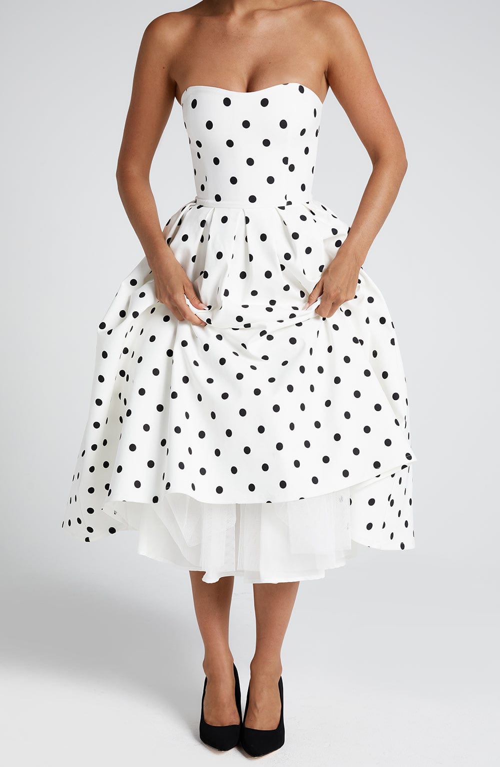 Fioralise Midi Dress in Black Polka Dot Print by Clandour, product photo 4