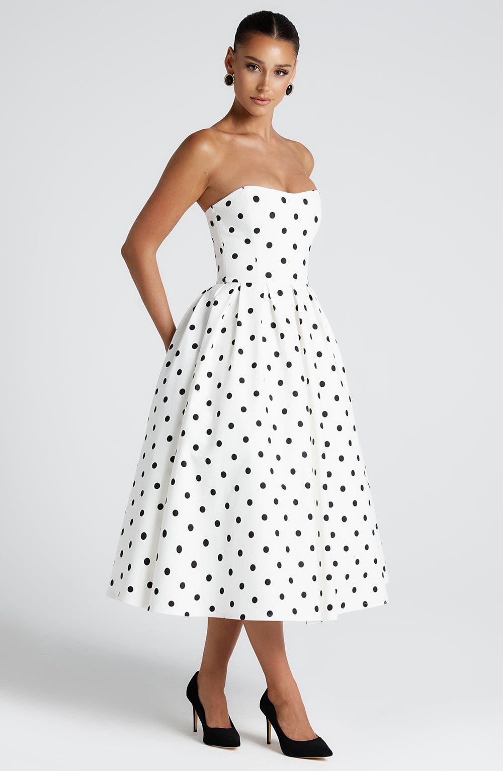 Fioralise Midi Dress in Black Polka Dot Print by Clandour, product photo 6