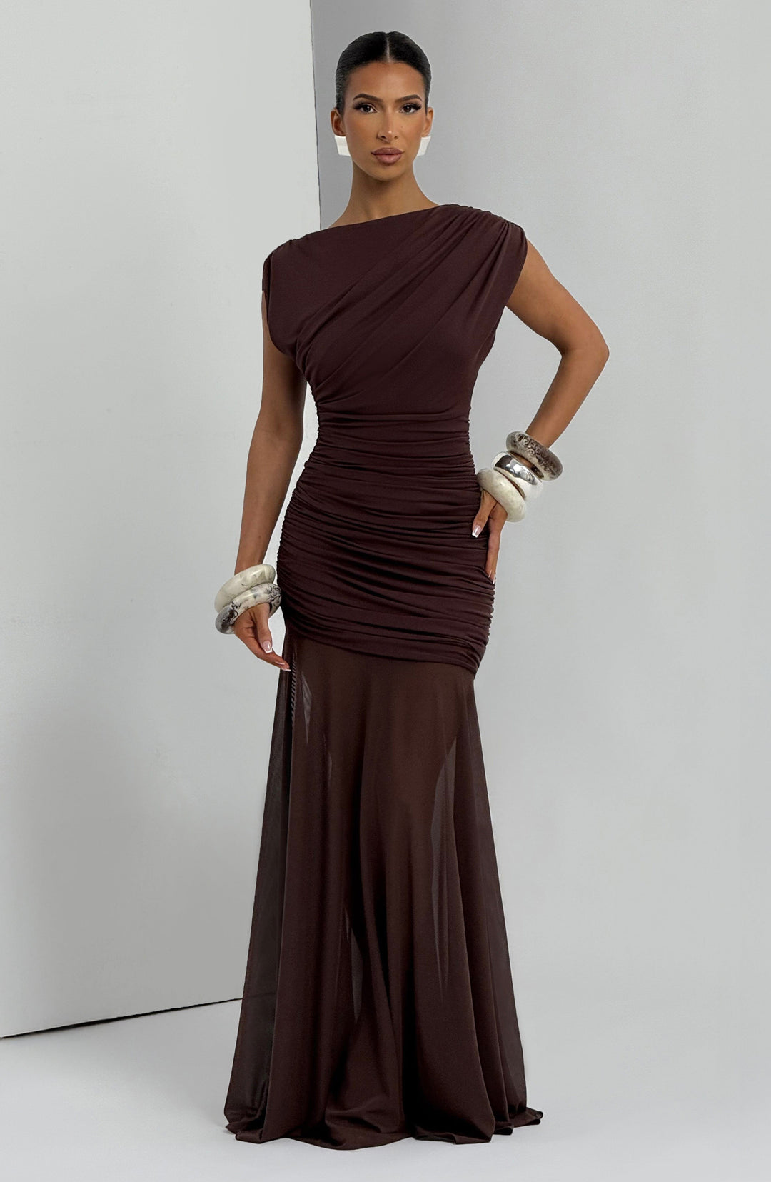 Fioraola Maxi Dress in Plum Brown by Clandour, product photo 5