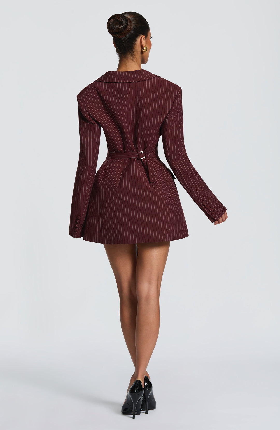 Gialina Mini Dress in Burgundy Pinstripe by Clandour, product photo 2