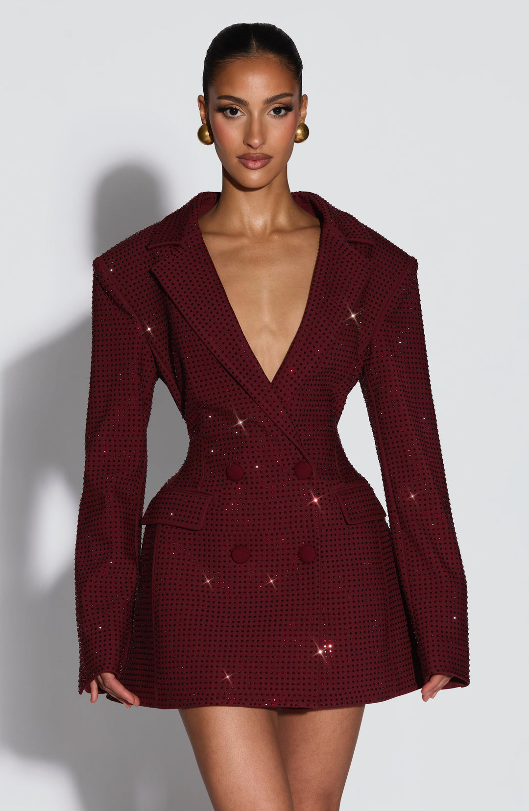 Gialina Mini Dress in Burgundy Sparkle by Clandour, product photo 1