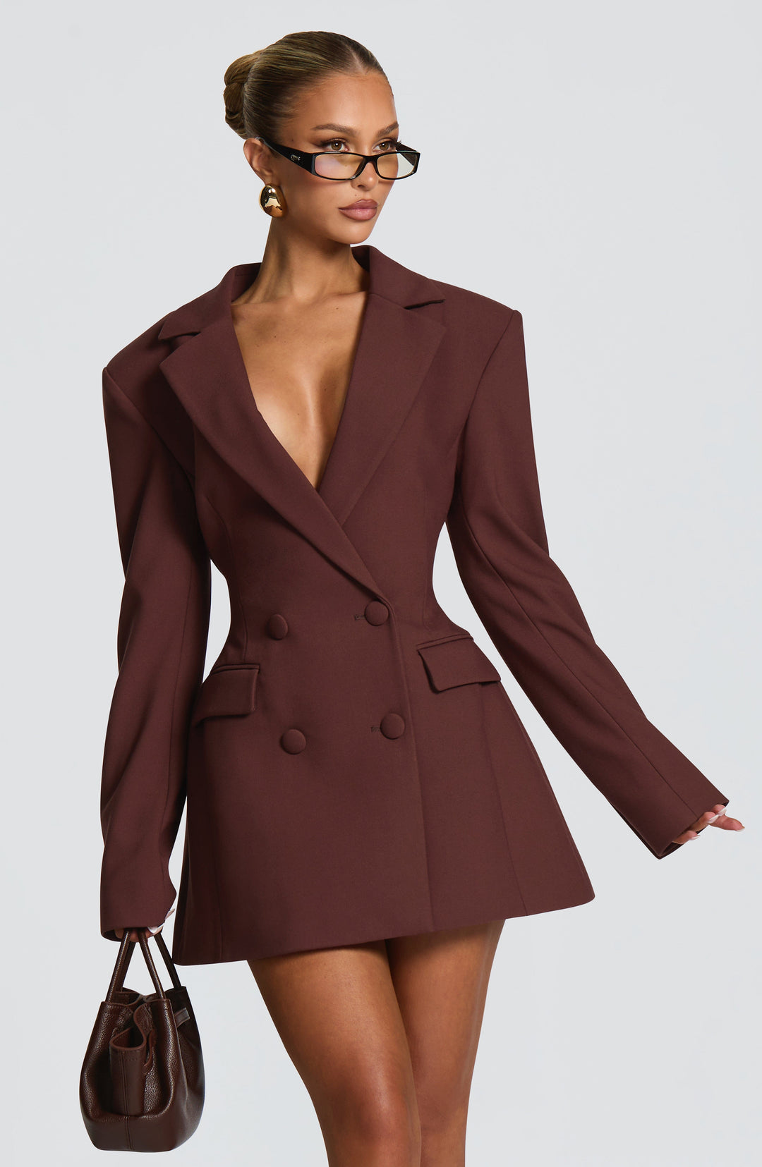 Gialina Mini Dress in Plum Brown by Clandour, product photo 3