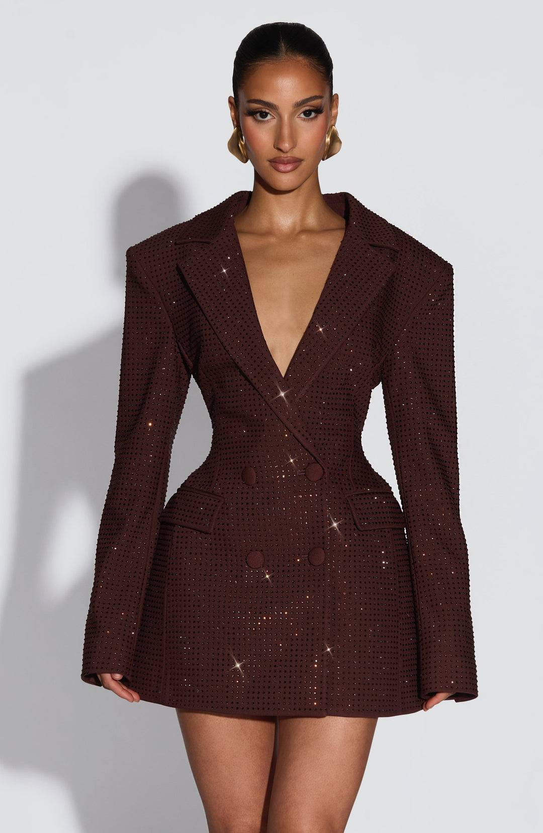 Gialina Mini Dress in Plum Brown Sparkle by Clandour, product photo 1