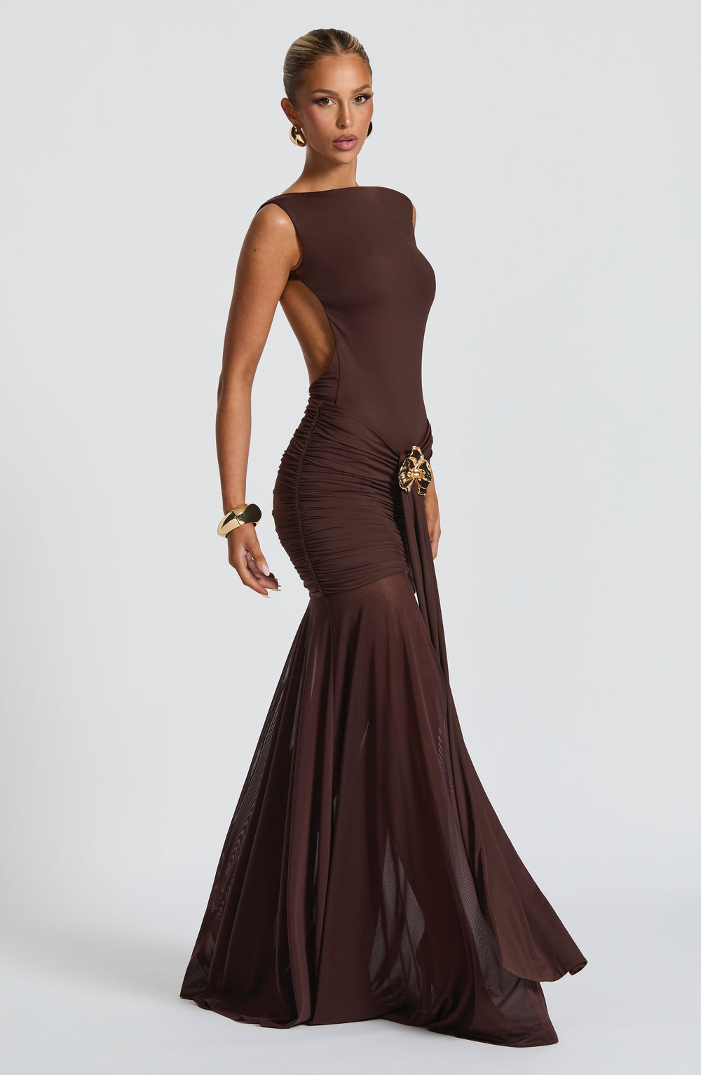 Haliaoria Maxi Skirt in Plum Brown by Clandour, product photo 2