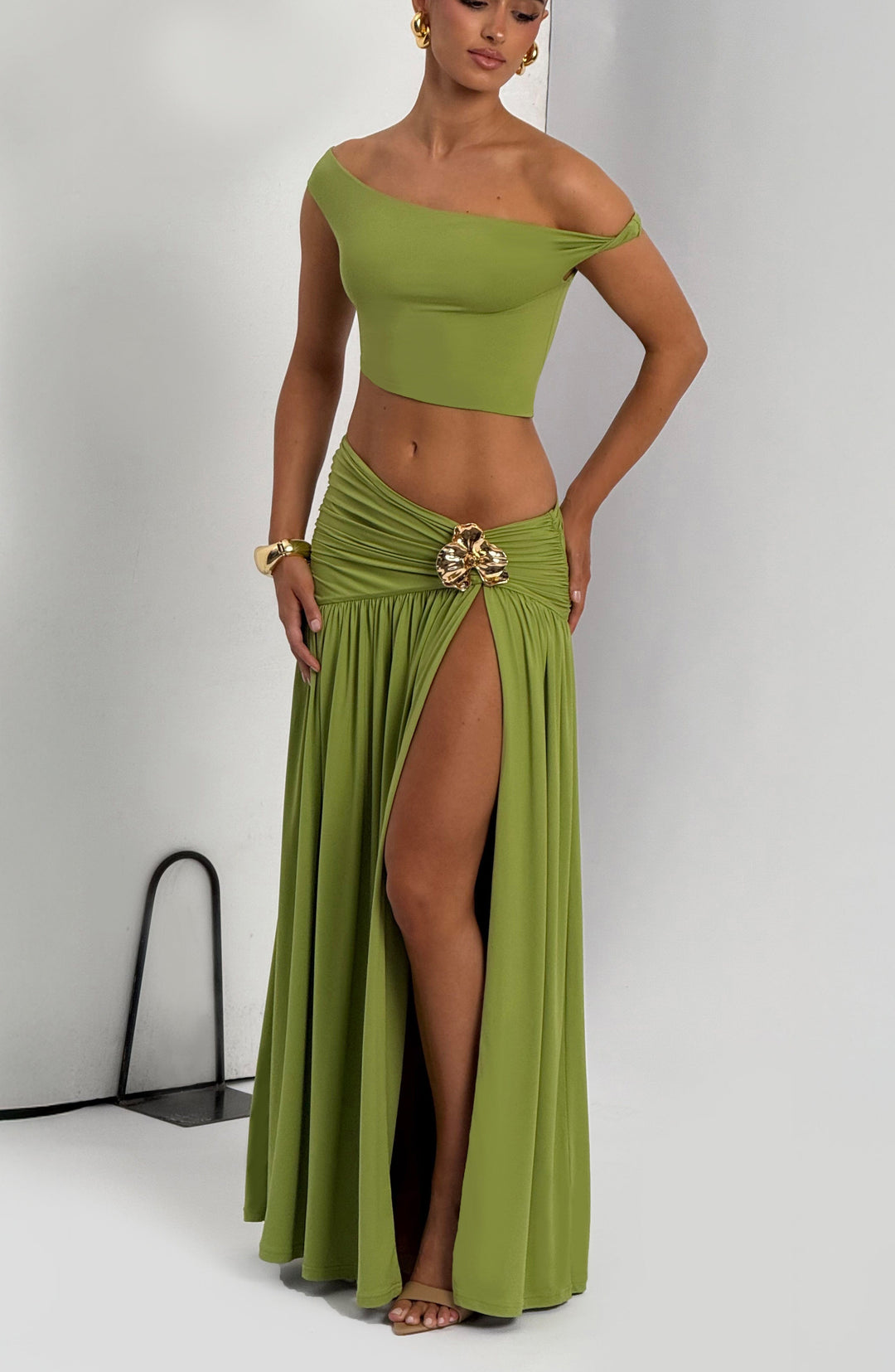 Talialina Maxi Skirt in Olive by Clandour, product photo 7