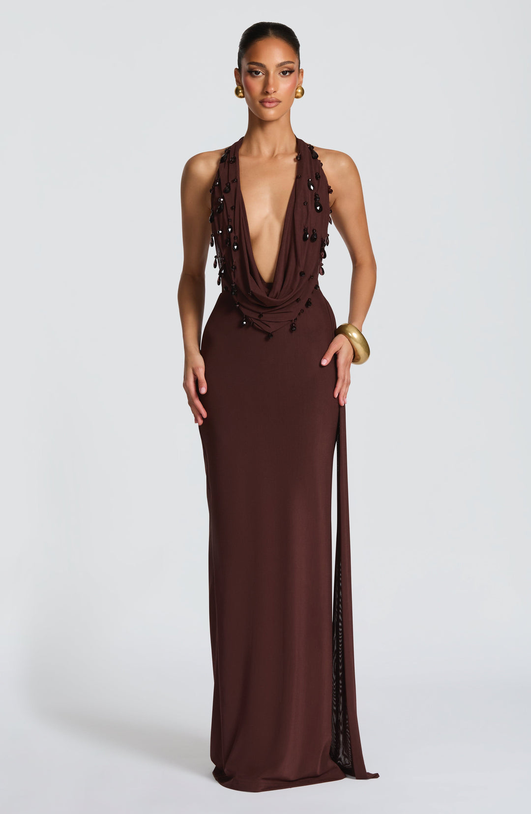 Haliayne Maxi Dress in Plum Brown by Clandour, product photo 1