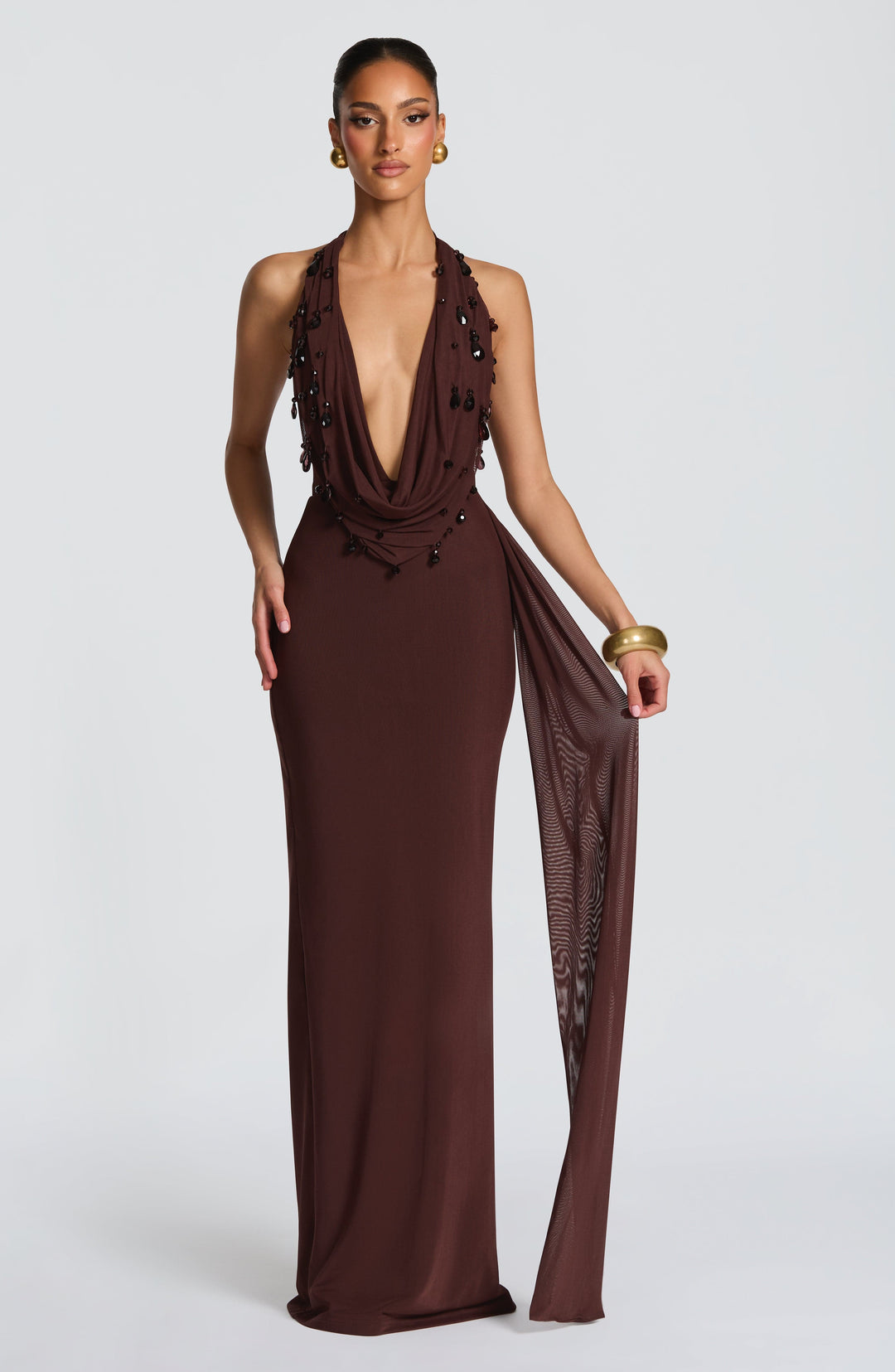 Haliayne Maxi Dress in Plum Brown by Clandour, product photo 6