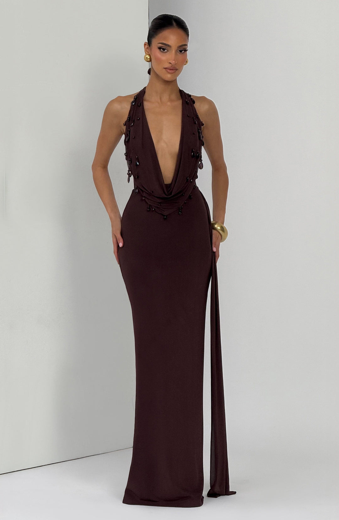 Haliayne Maxi Dress in Plum Brown by Clandour, product photo 8