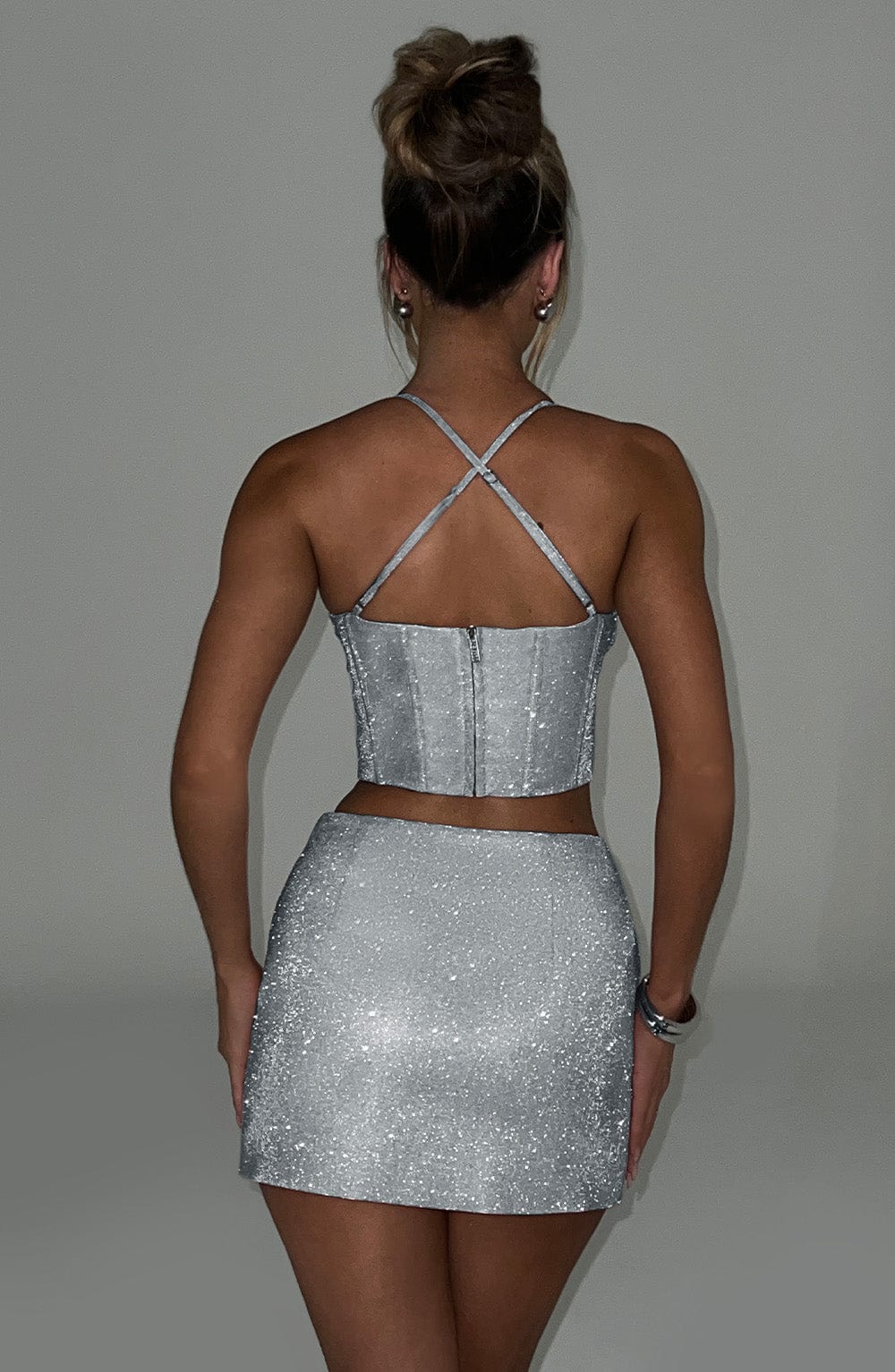 Islaelia Mini Skirt in Silver Sparkle by Clandour, product photo 2