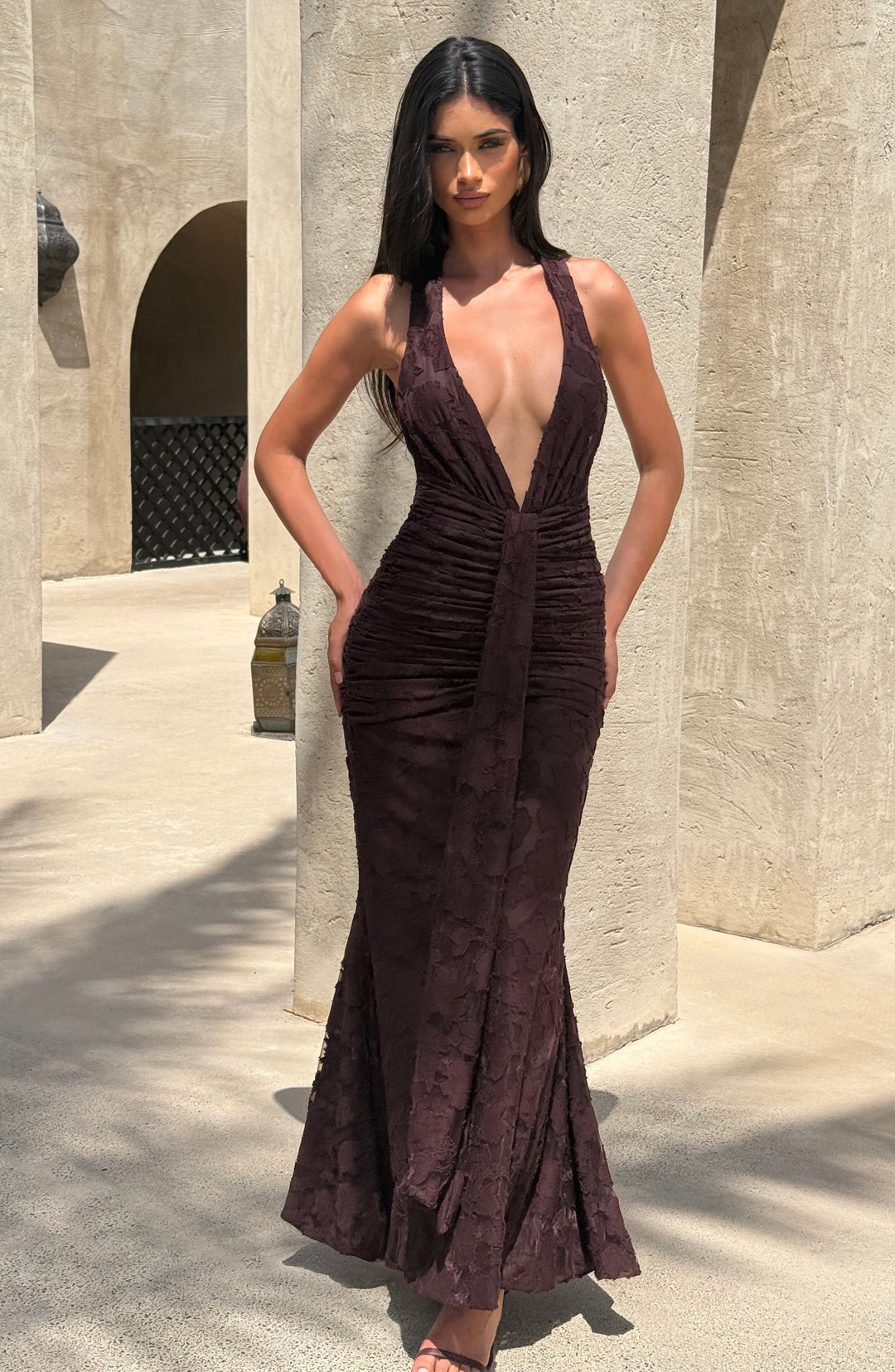 Islairis Maxi Dress in Plum Brown by Clandour, product photo 1