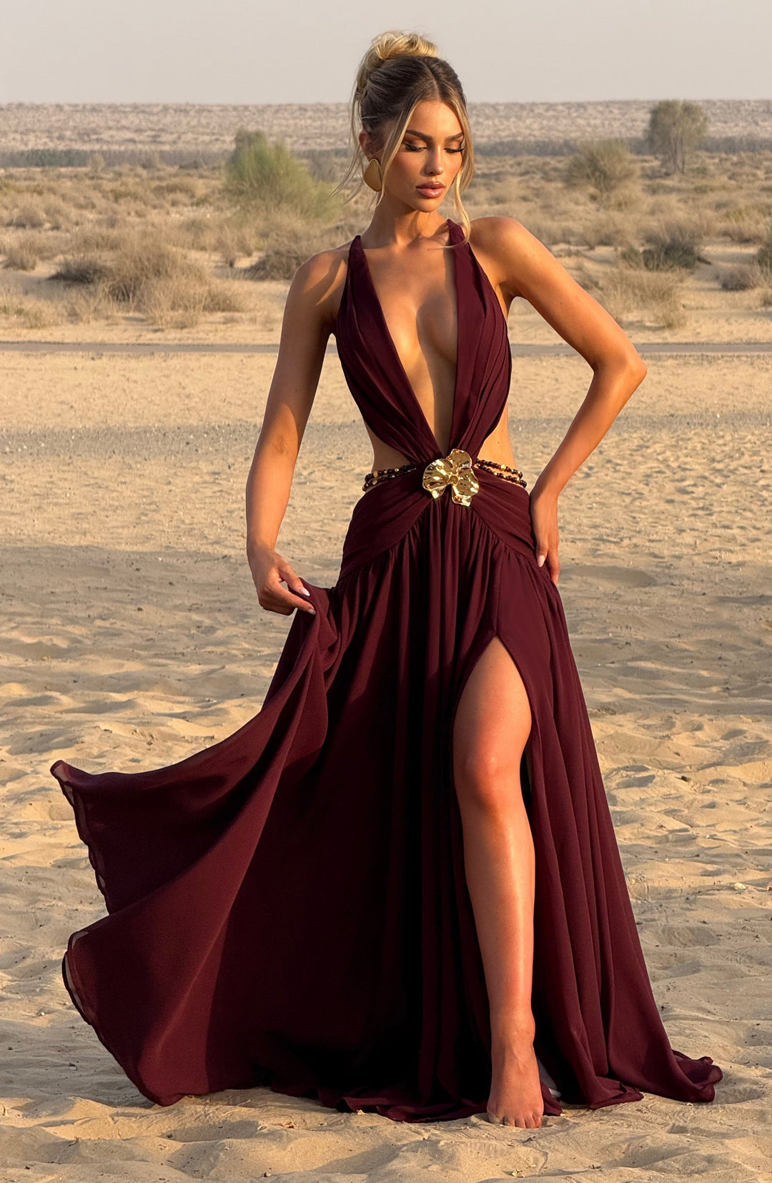 Junaessa Maxi Dress in Cherry Lacquer by Clandour, product photo 1