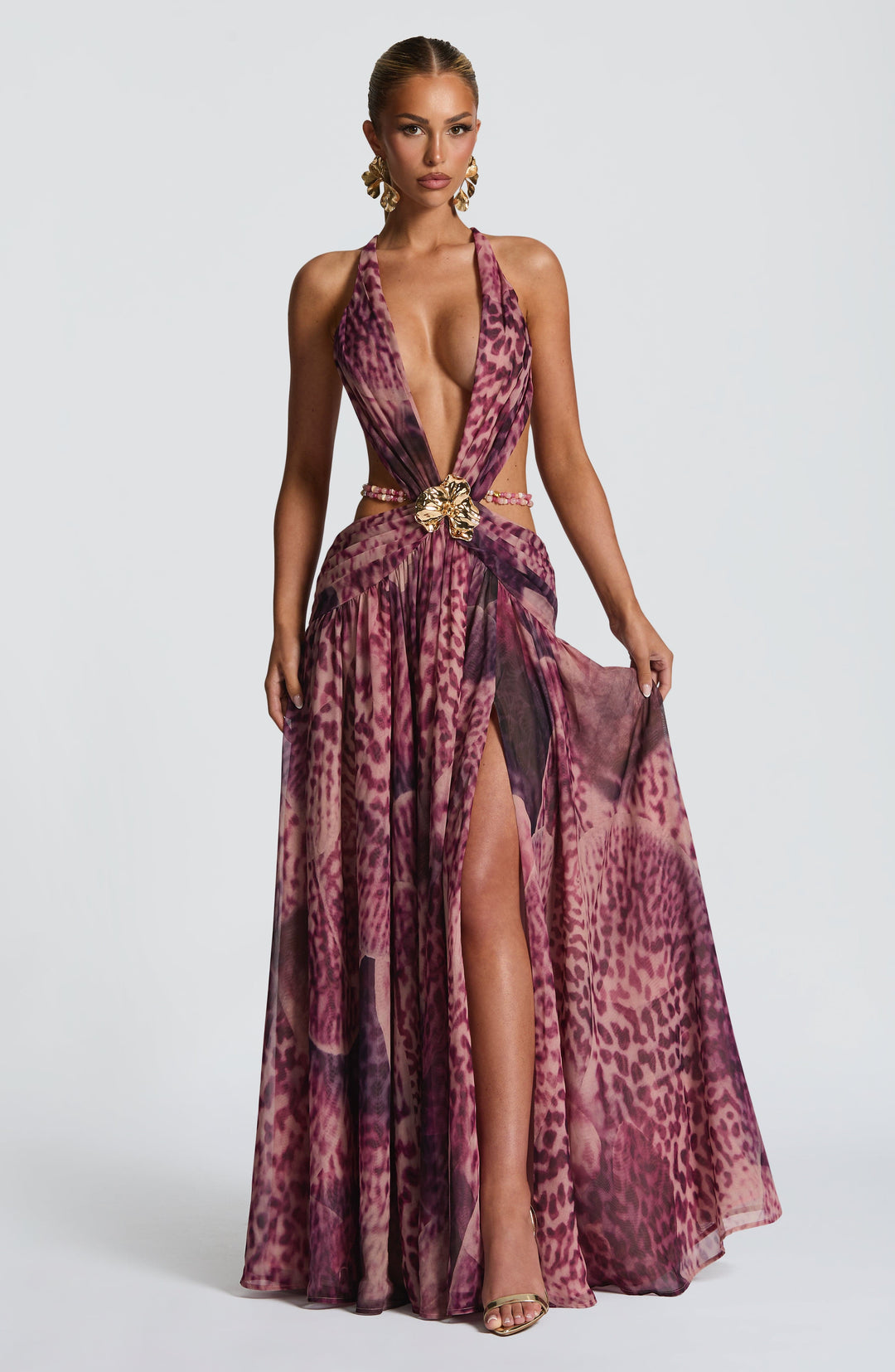 Junaessa Maxi Dress in Magenta Orchid Print by Clandour, product photo 2