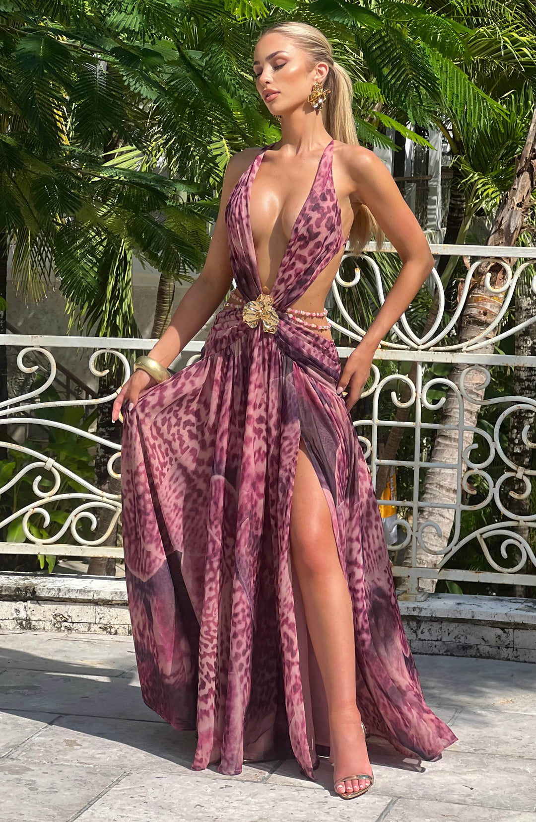 Junaessa Maxi Dress in Magenta Orchid Print by Clandour, product photo 4