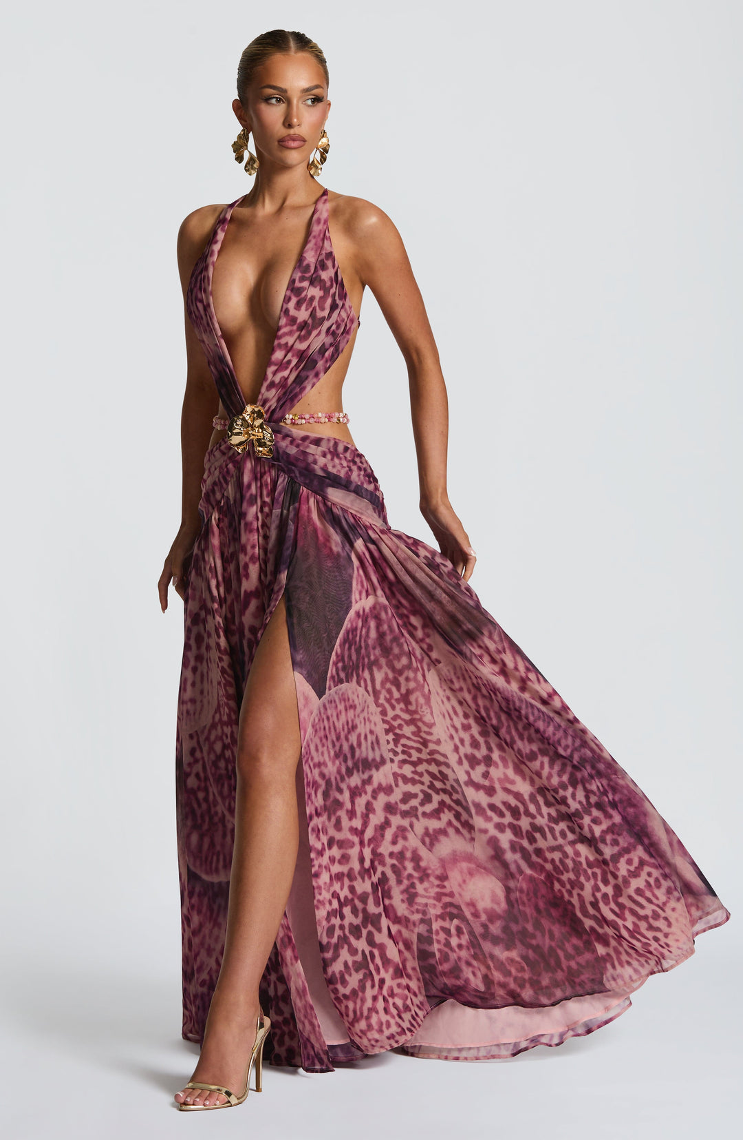 Junaessa Maxi Dress in Magenta Orchid Print by Clandour, product photo 6