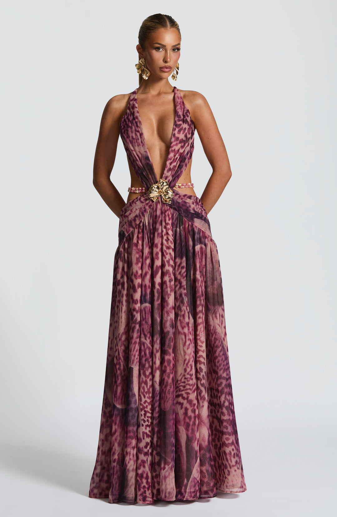 Junaessa Maxi Dress in Magenta Orchid Print by Clandour, product photo 7