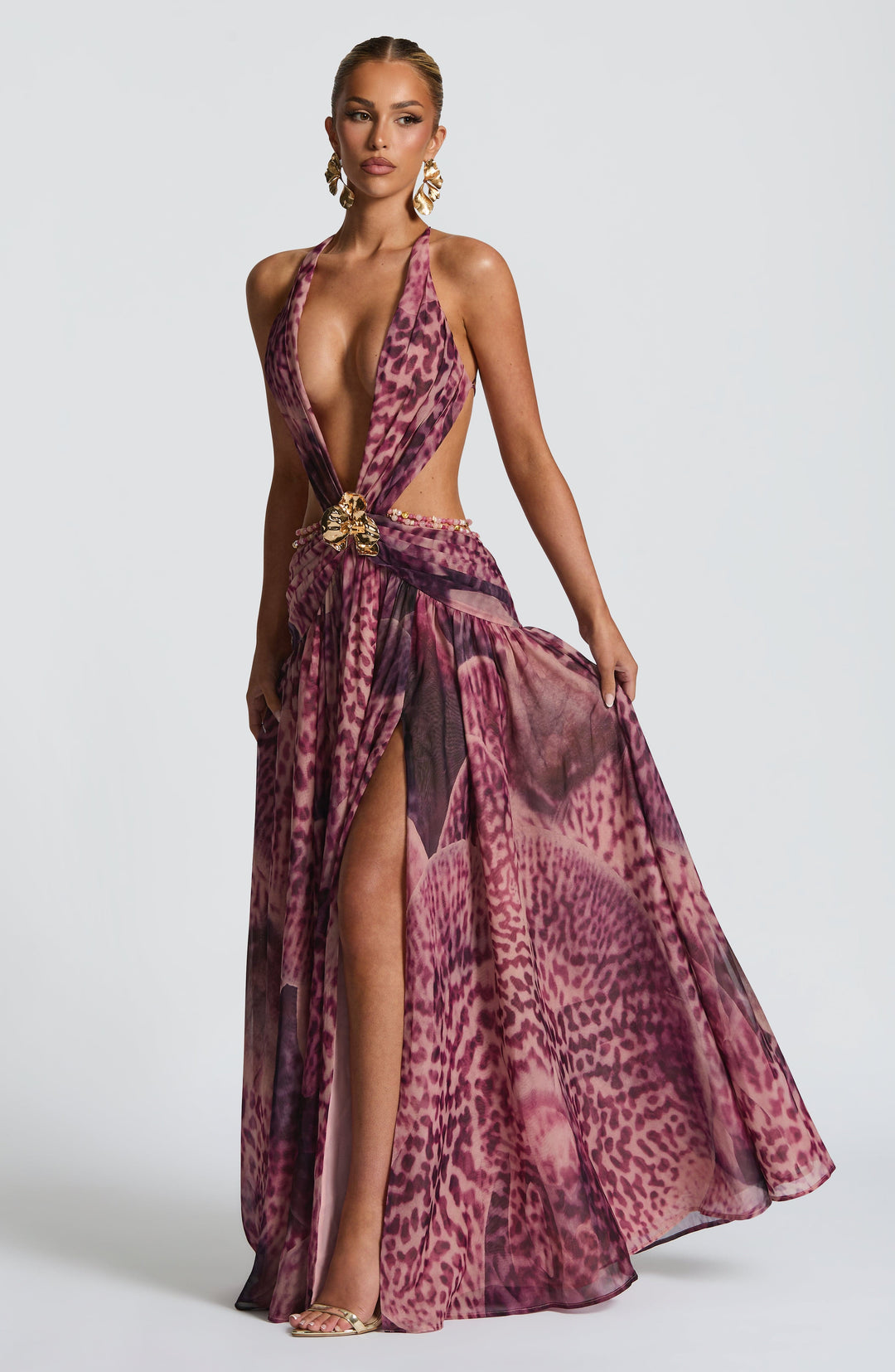 Junaessa Maxi Dress in Magenta Orchid Print by Clandour, product photo 11