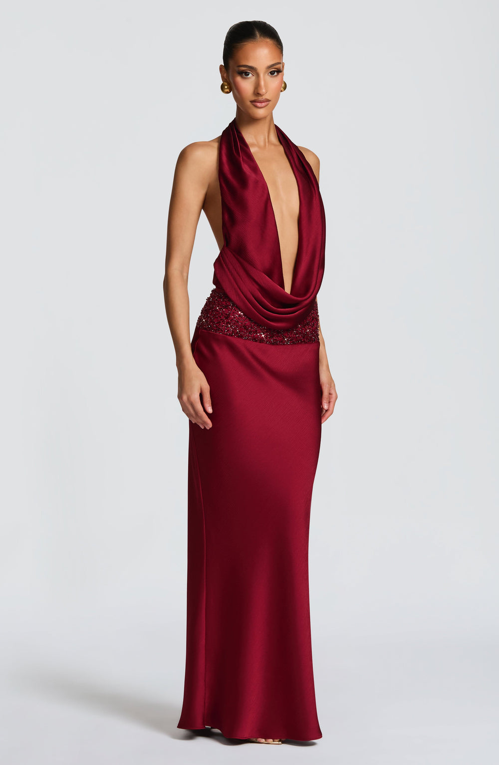Junara Maxi Skirt in Burgundy by Clandour, product photo 2