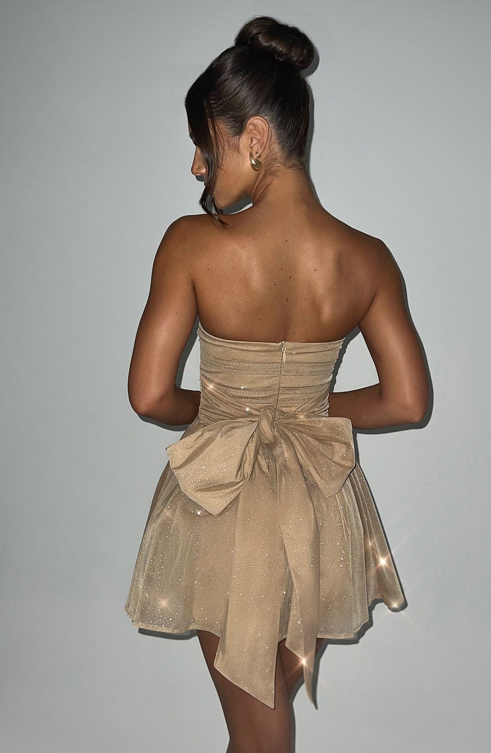 Lumaena Mini Dress in Gold Sparkle by Clandour, product photo 2